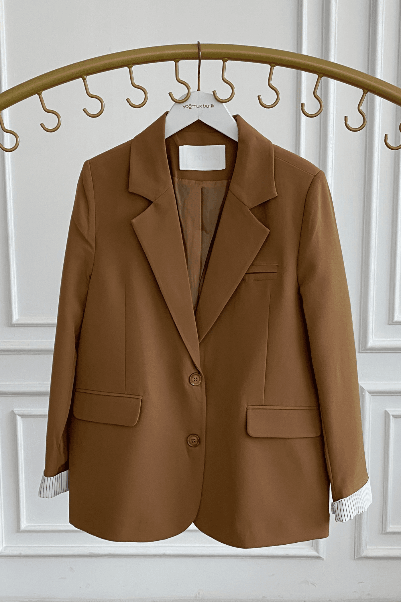 Oversize Çizgi Garnili Blazer Ceket
