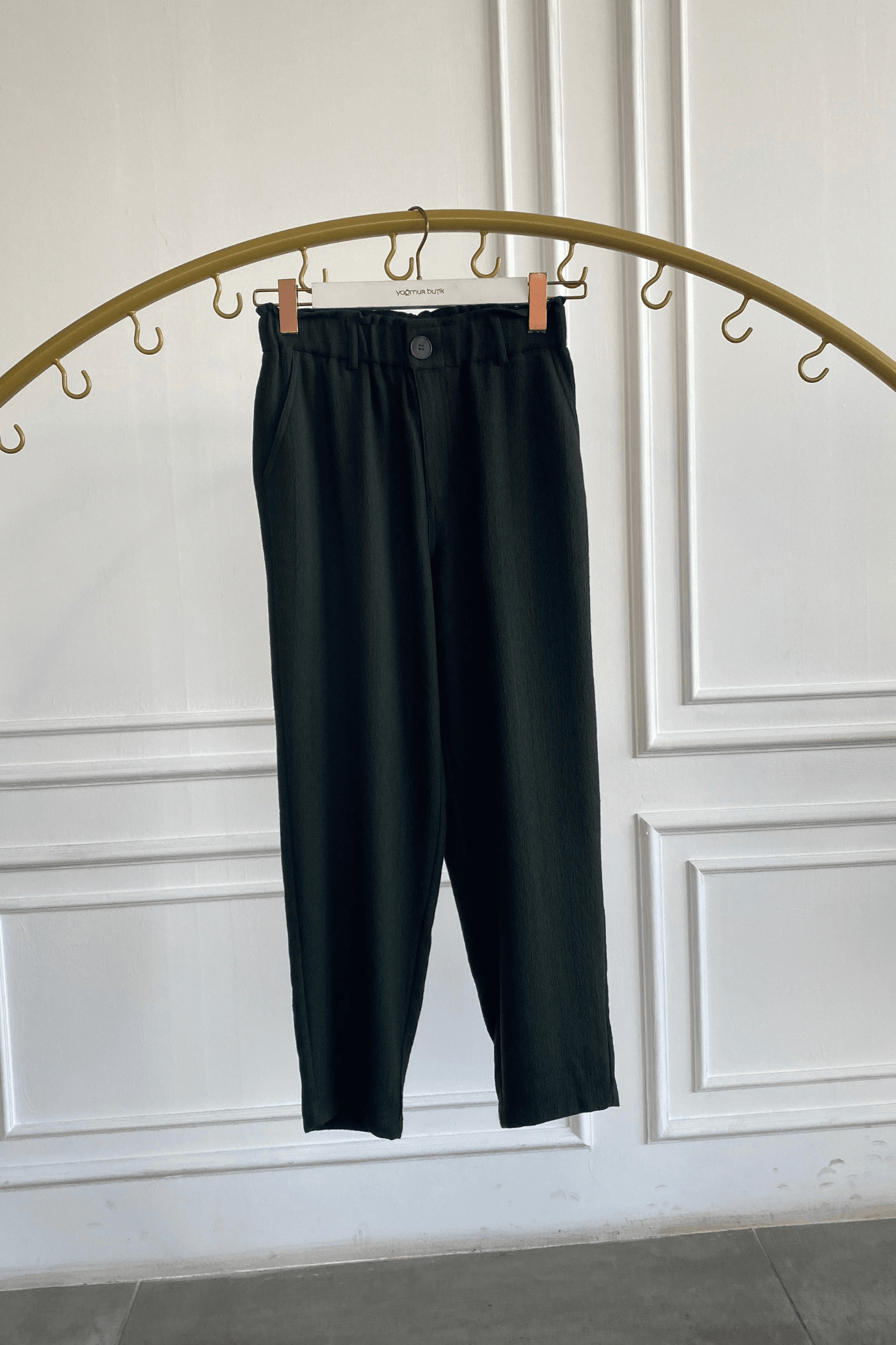 Beli Lastikli Çizgili Havuç Paça Pantolon