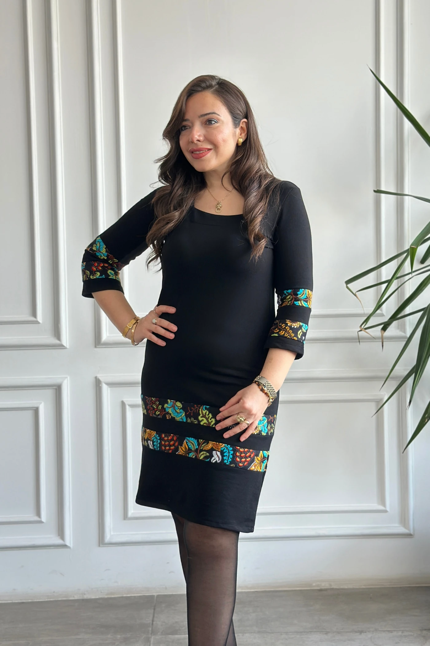 Etek Ve Kol Pazen Detaylı Pamuk Elbise - HARDAL