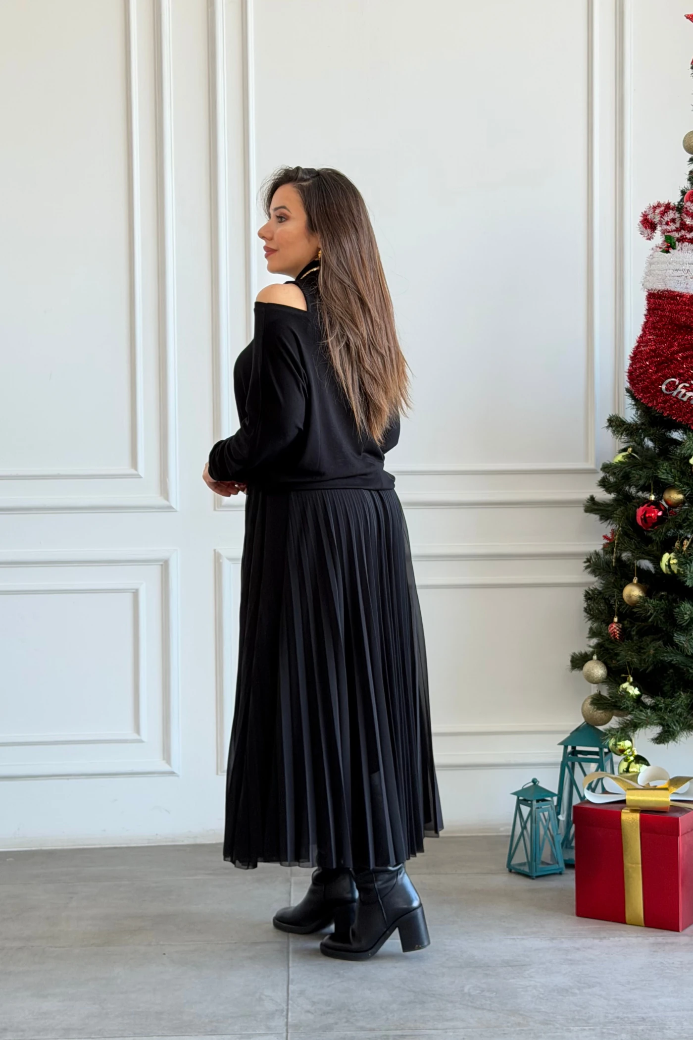 Bluz Detaylı Eteği Tül Pileli Elbise