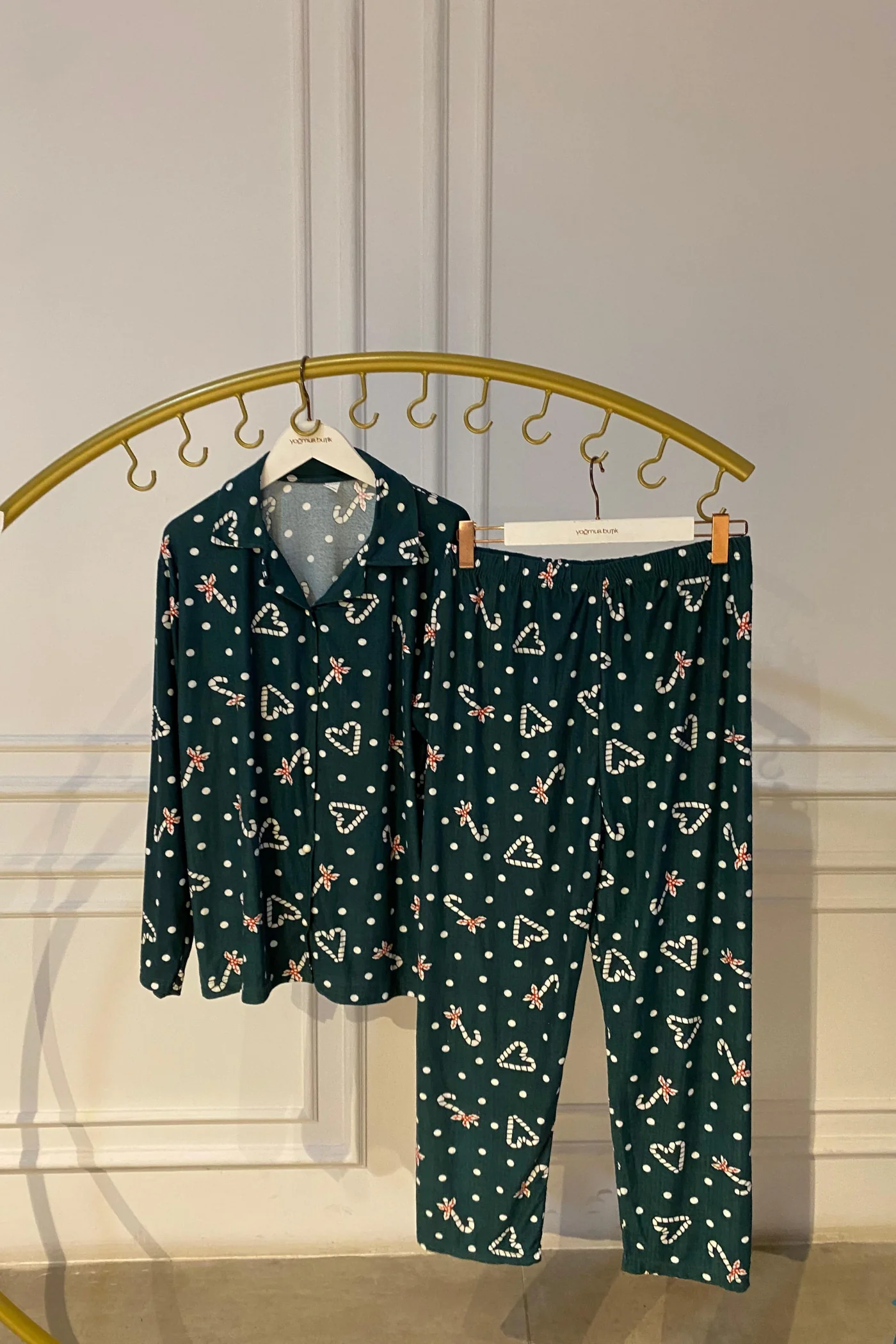 Büyük Beden Desenli Pijama Takımı  - YESIL