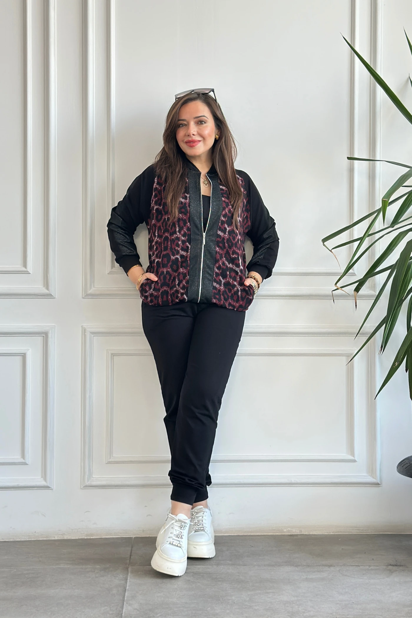 Leopar Detaylı Fermuarlı Eşofman Takımı  - MURDUM