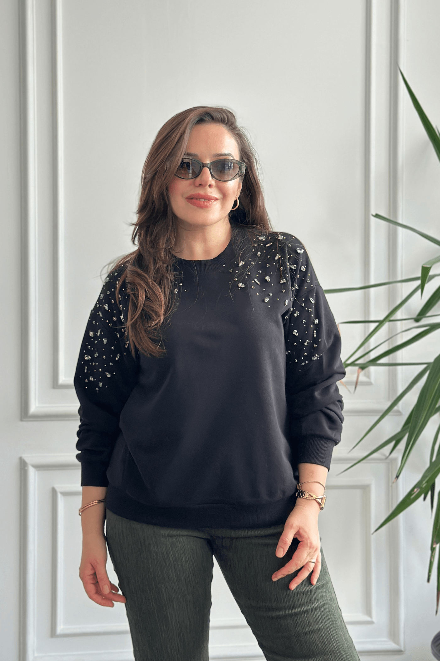 Omuzları Taş İşlemeli Sweat