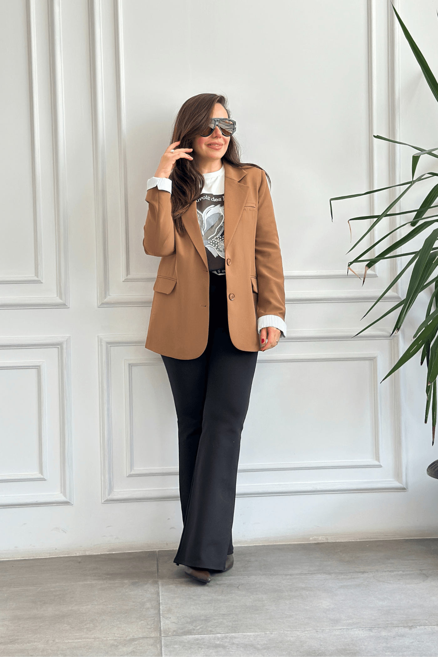 Oversize Çizgi Garnili Blazer Ceket