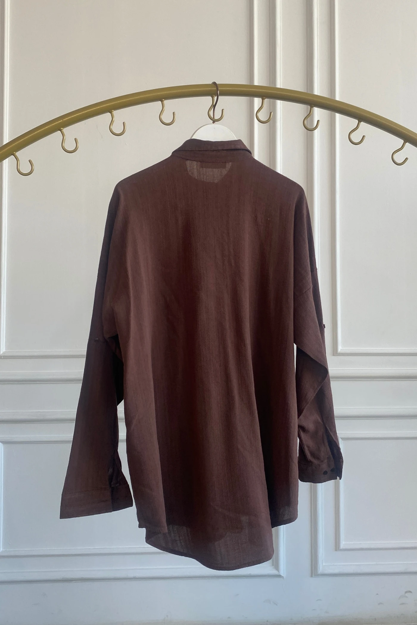 Pul Ve Boncuk İşlemeli Deri Detaylı Gömlek - EKRU