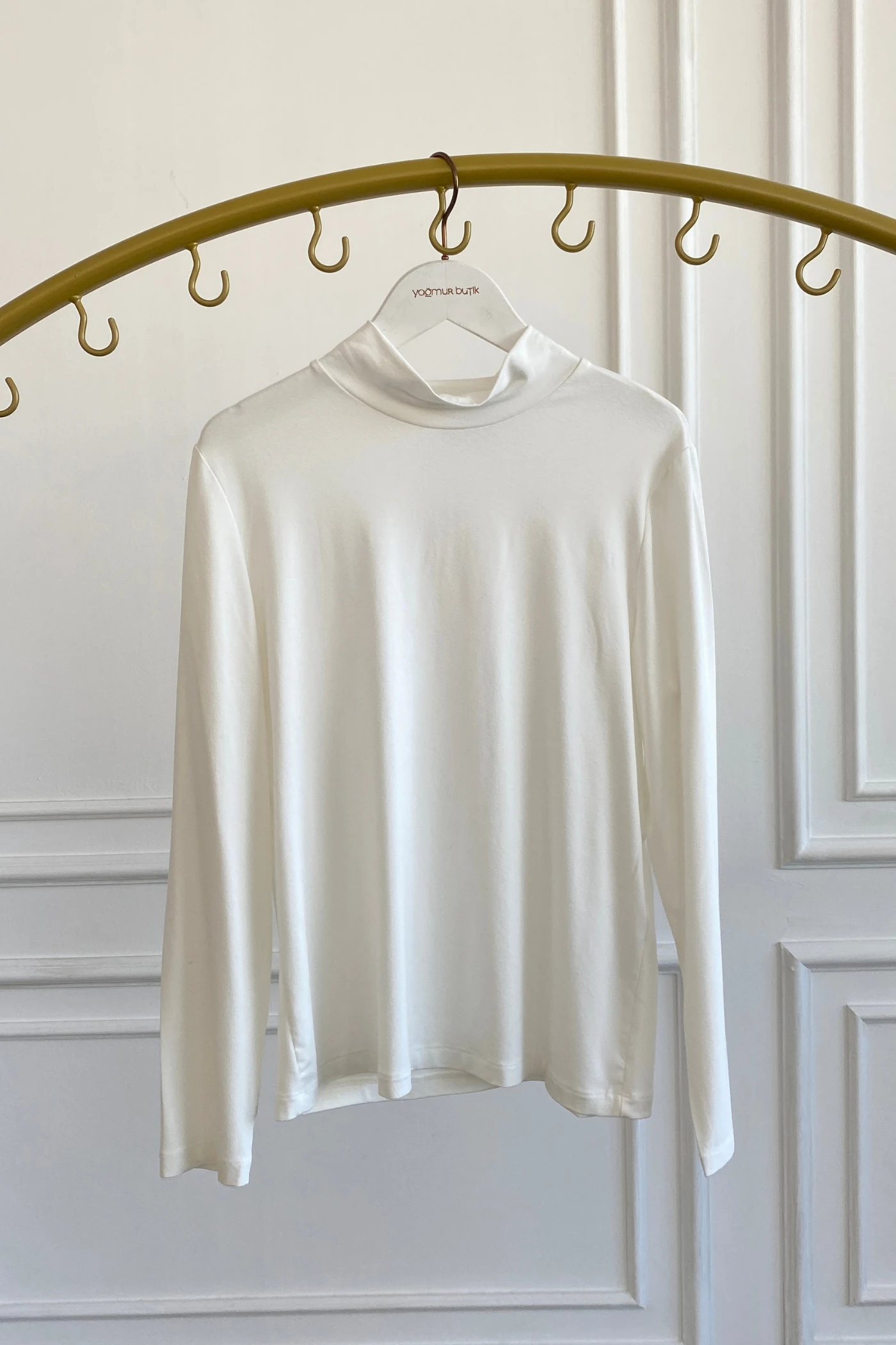 Yarım Balıkçı Penye Bluz - BEYAZ