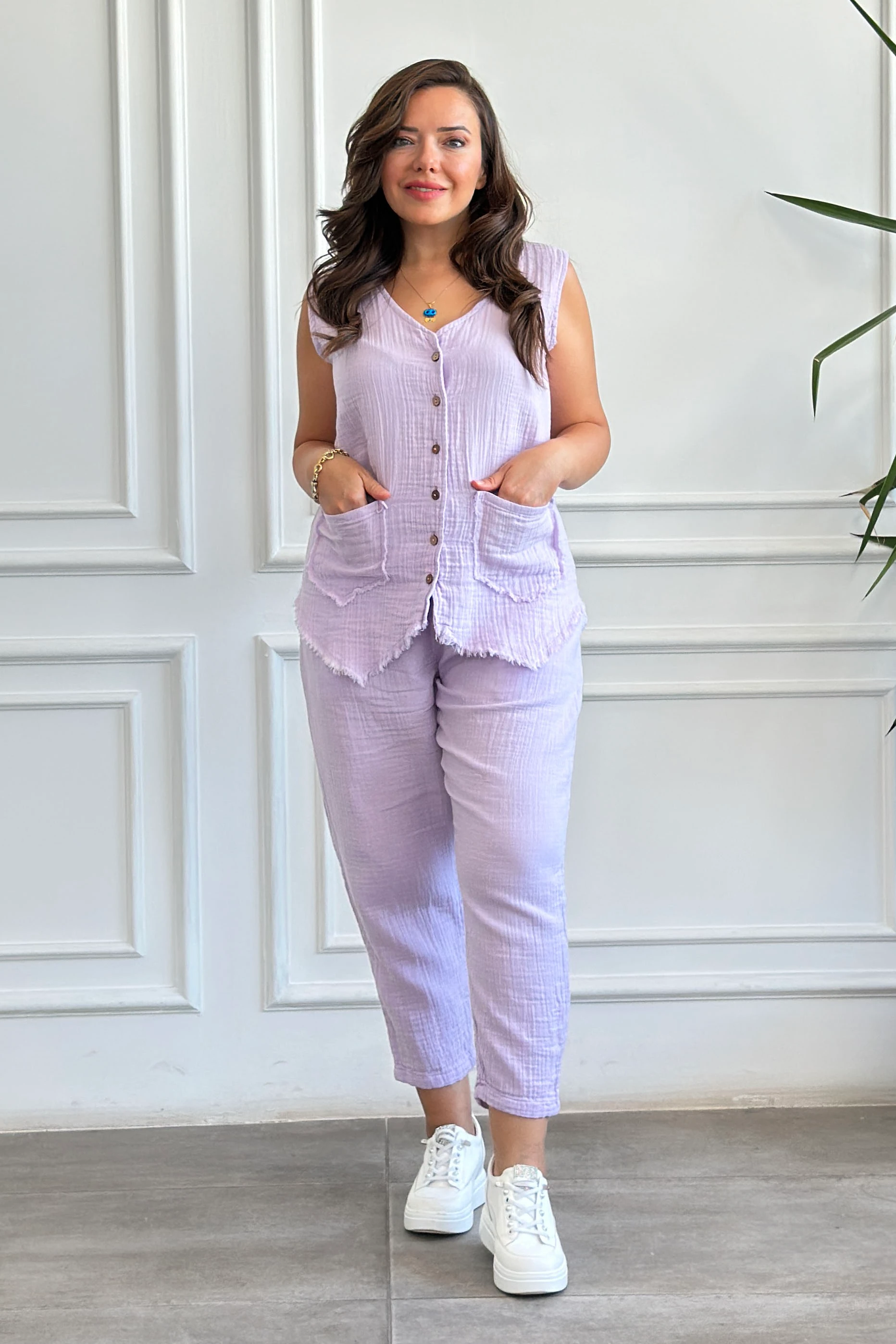 Havuç Paça Müslin Pantolon - LILA