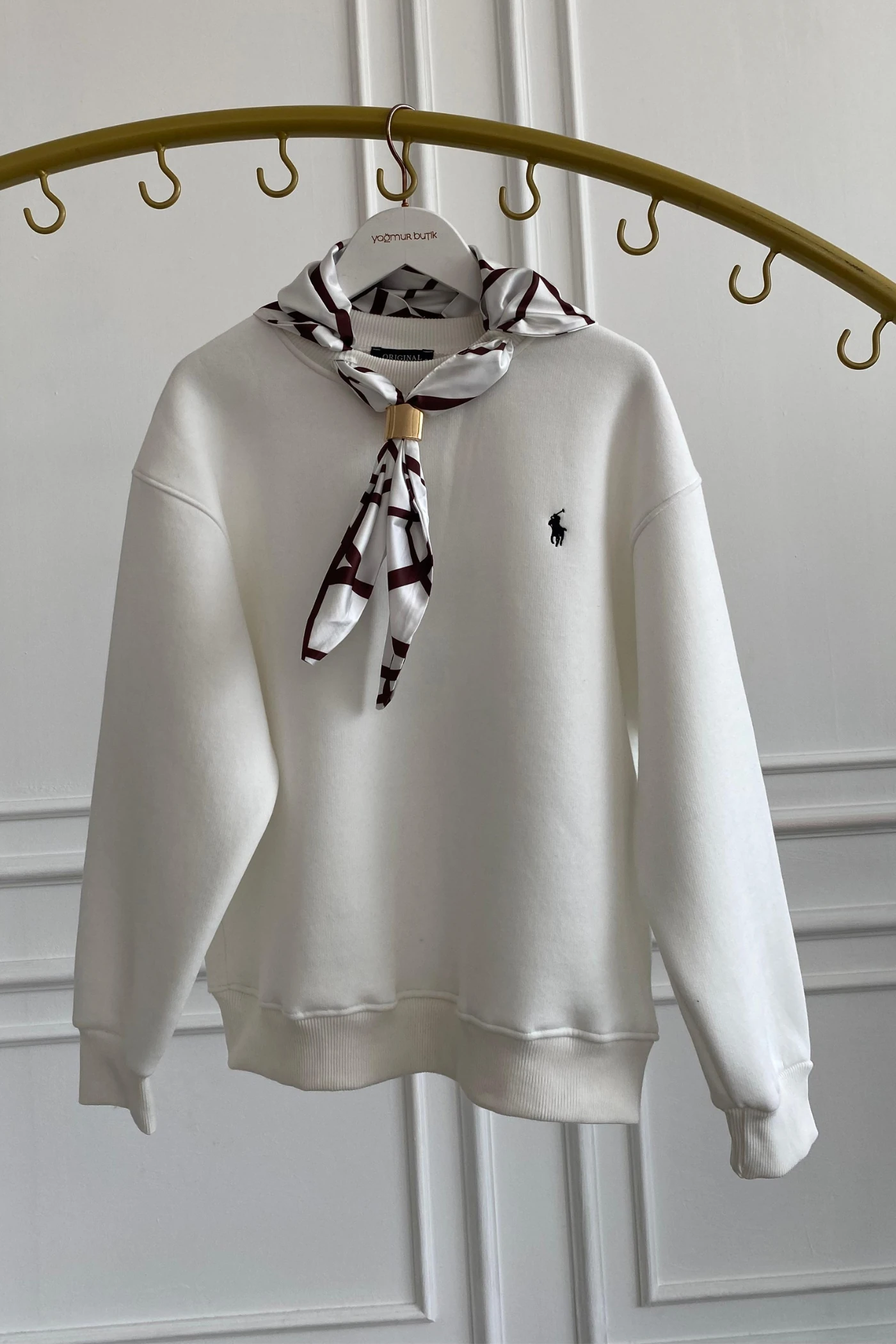 Yakası Fular Detaylı Sweat - BEJ