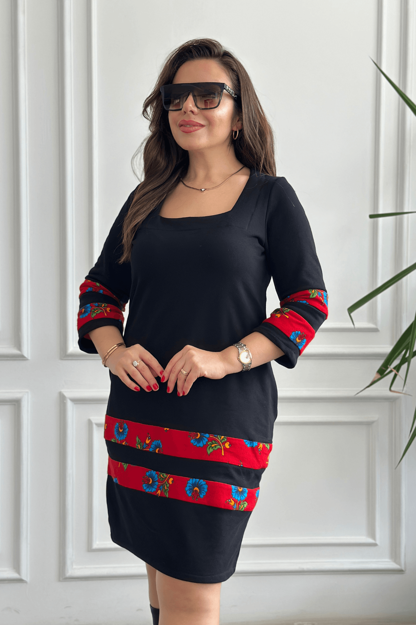 Etek Ve Kol Pazen Detaylı Pamuk Elbise