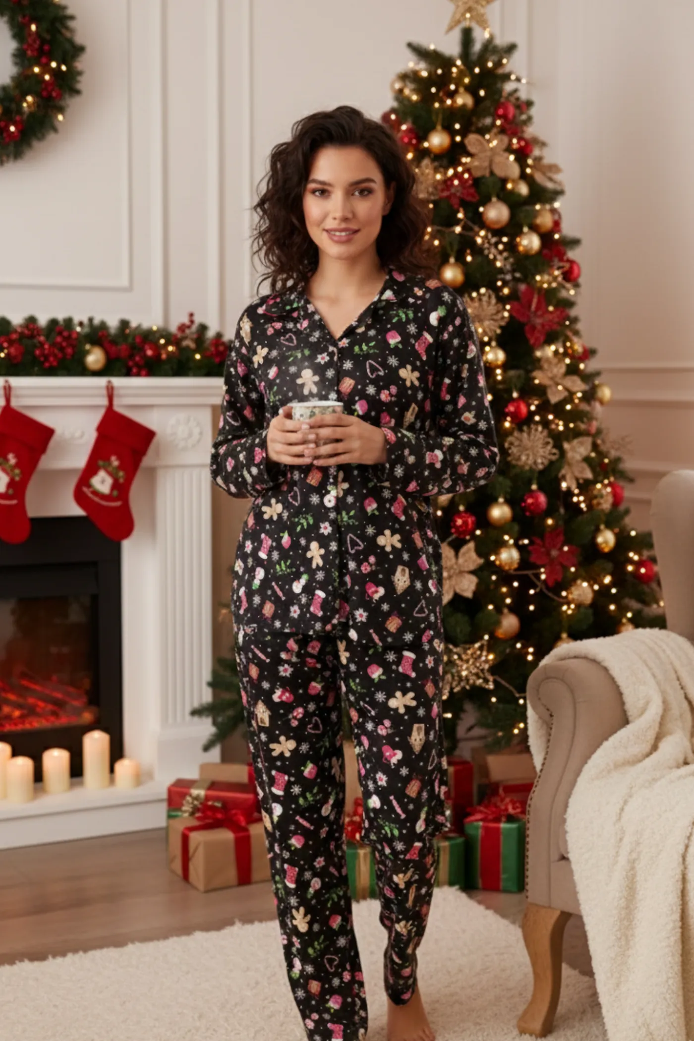 Noel Desenli Pijama Takımı - SIYAH