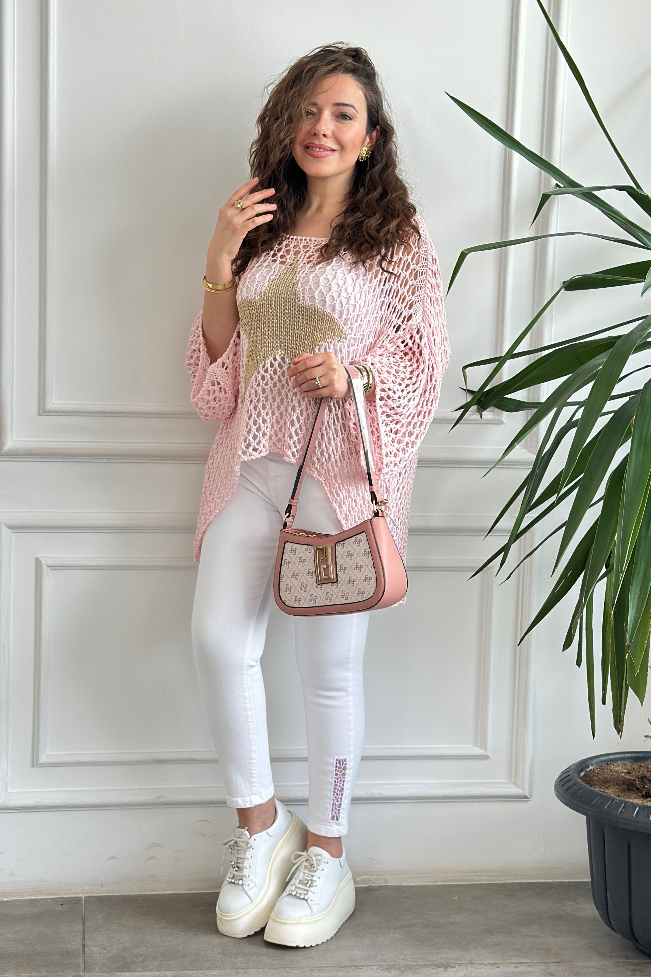 Yıldız Desen Merserize Triko - PEMBE