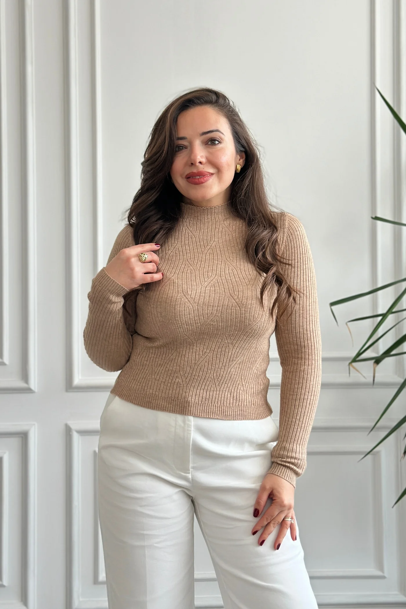 Yarım Balıkçı Fitilli Triko - SUTLU KAHVE