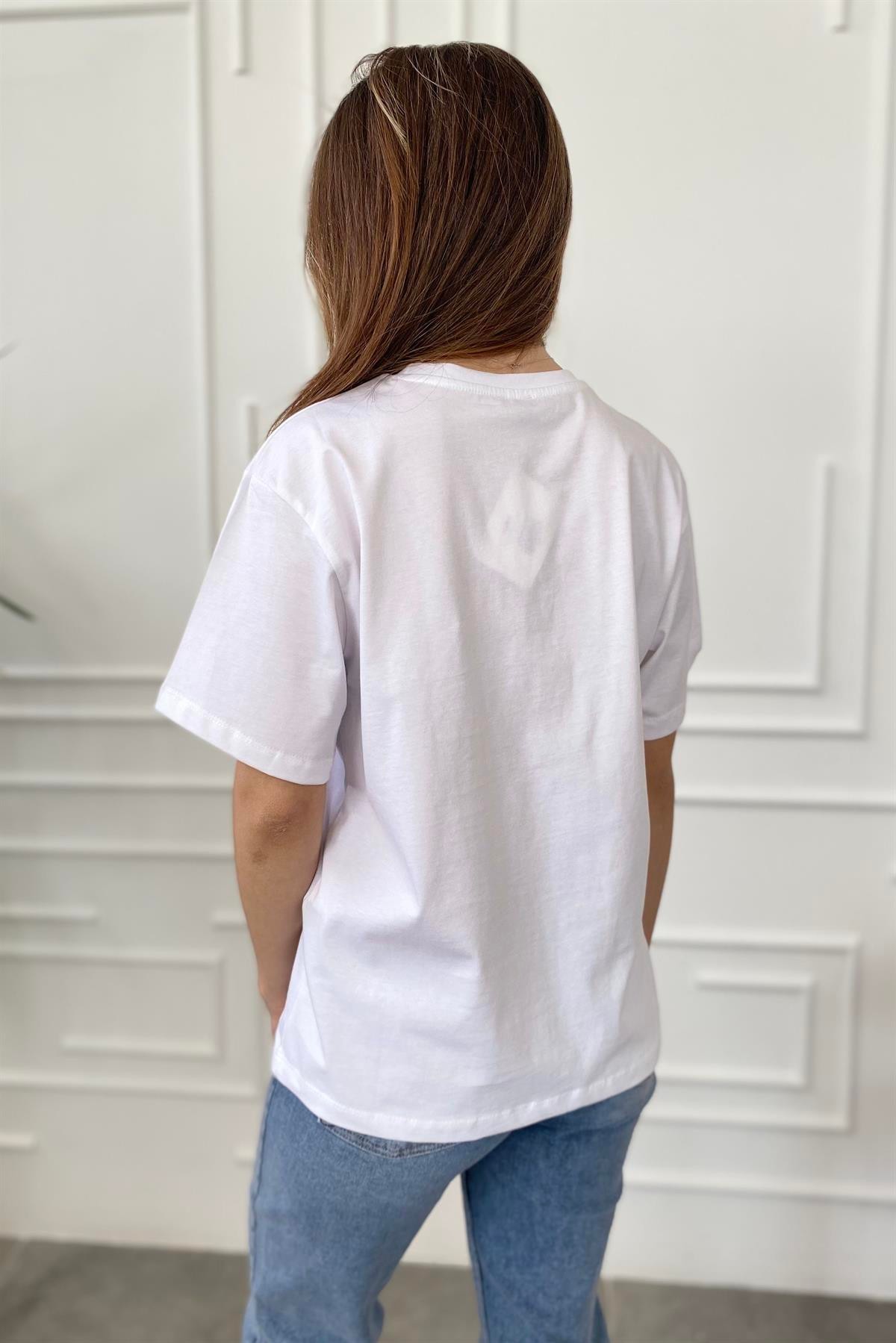 Önü Kuş Baskılı T-Shirt