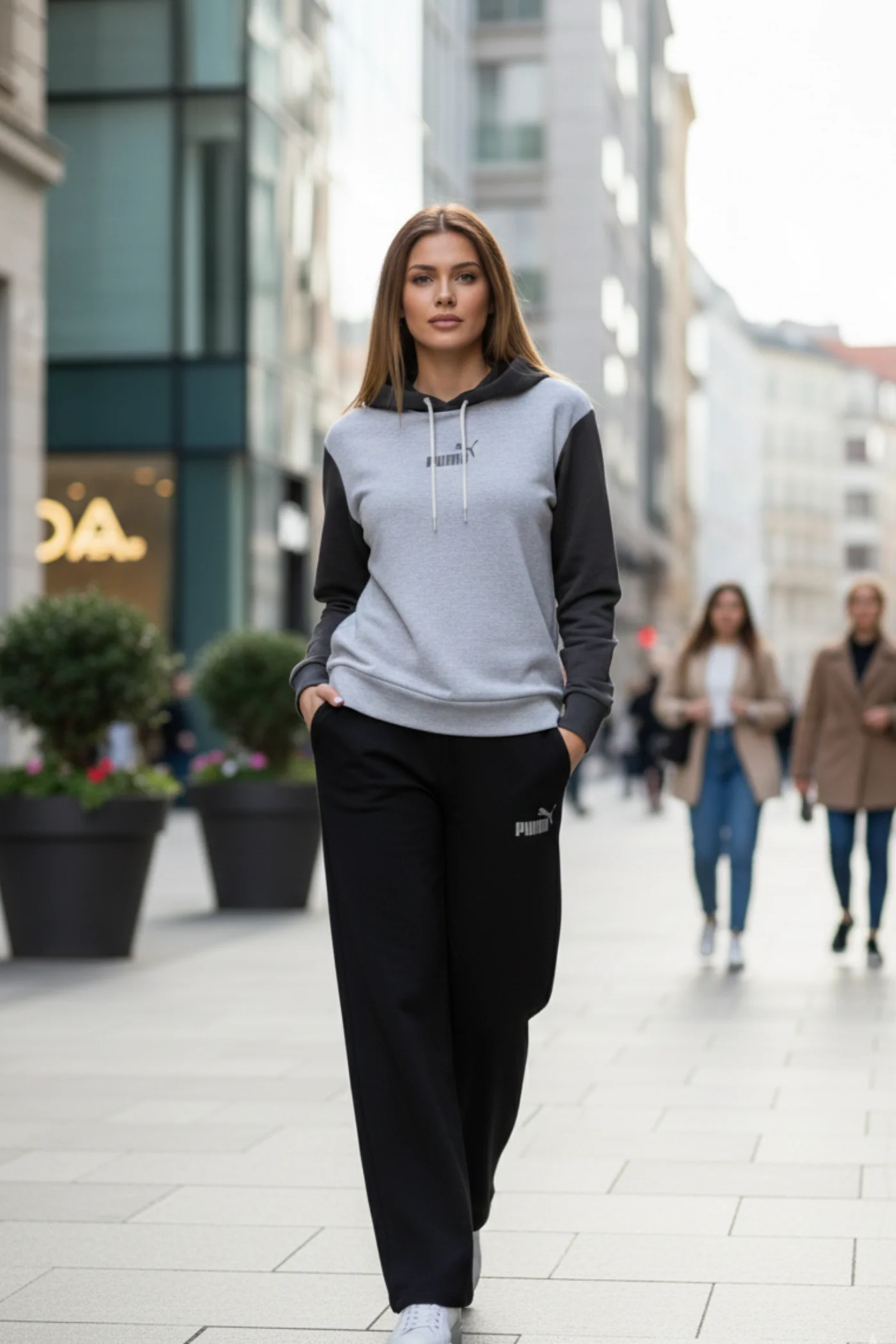 Önü Yazı Baskılı Kapşonlu Eşofman Takımı - ANTRASIT