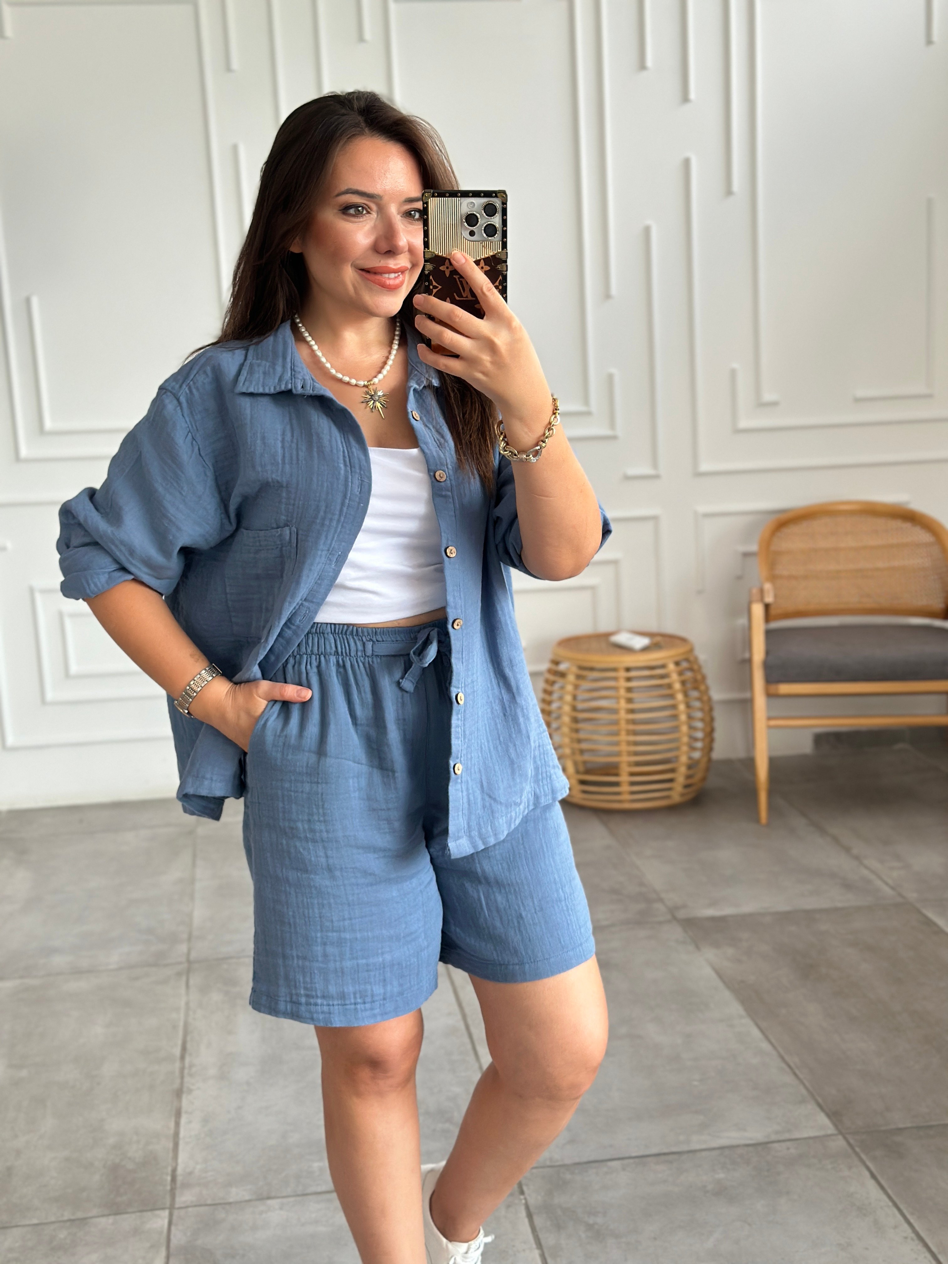 Müslin Polo Yaka Gömlek - INDIGO