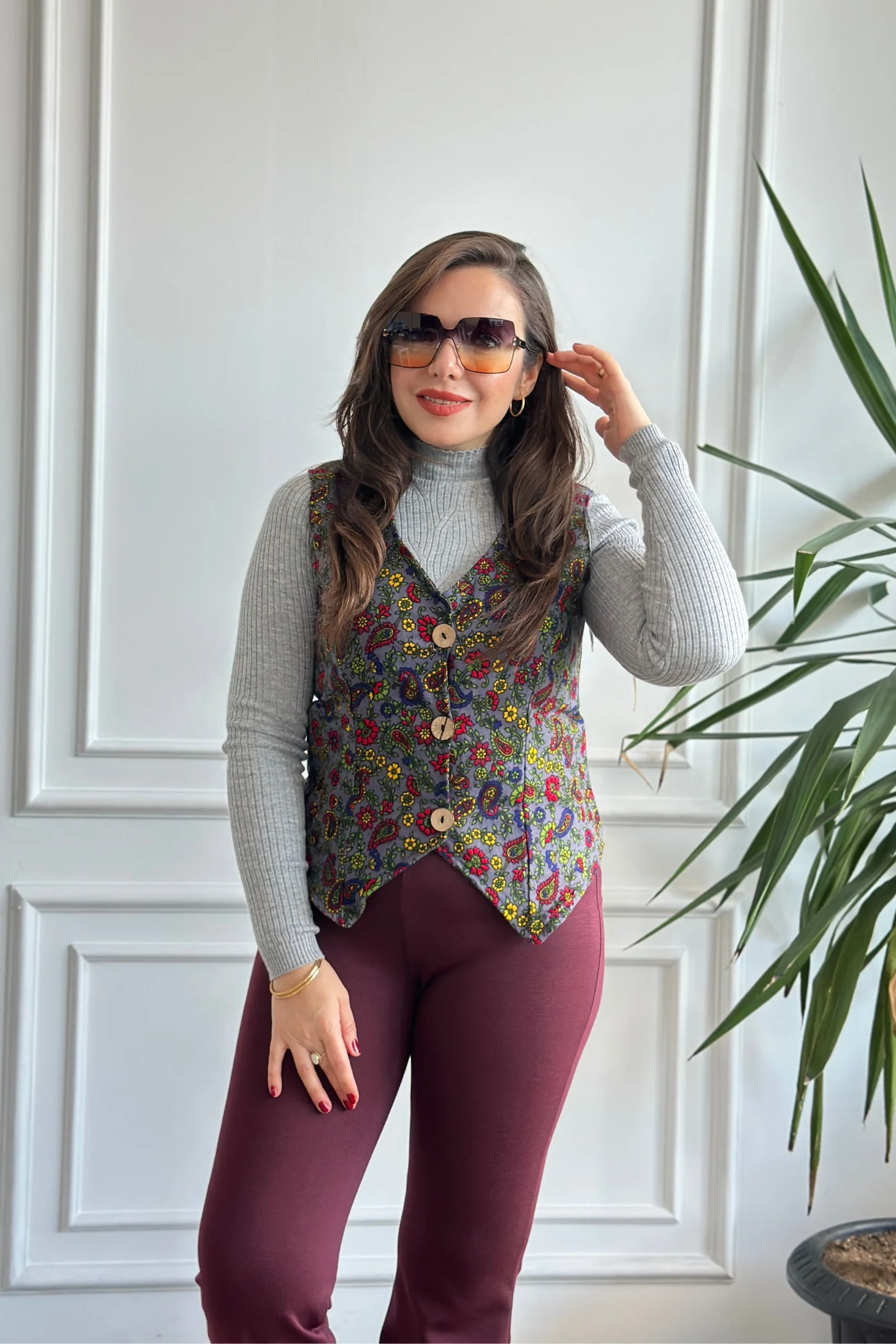 Desenli Pazen Yelek - ANTRASIT