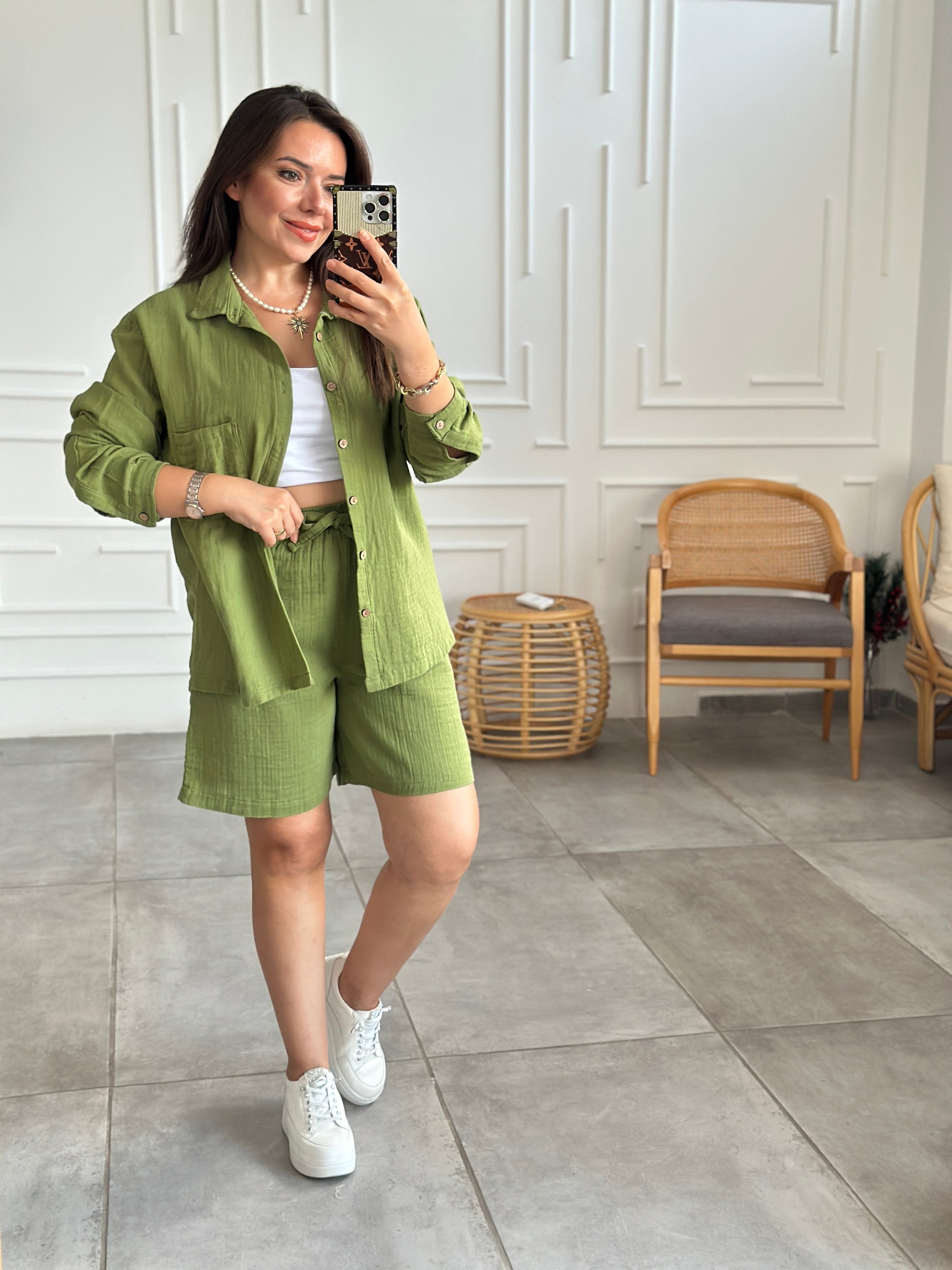 Müslin Polo Yaka Gömlek - YESIL