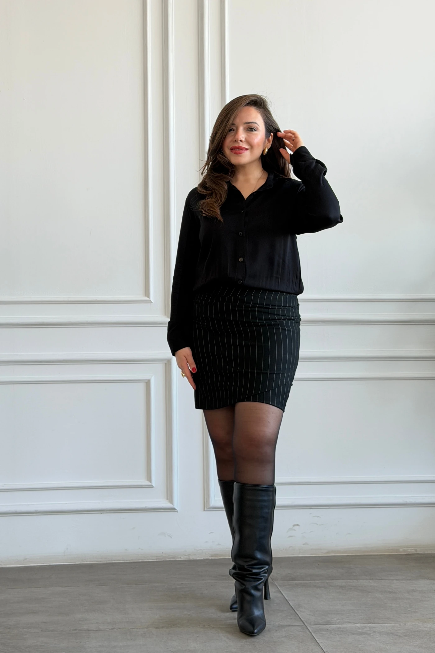 Gömlek Detaylı Scuba Elbise