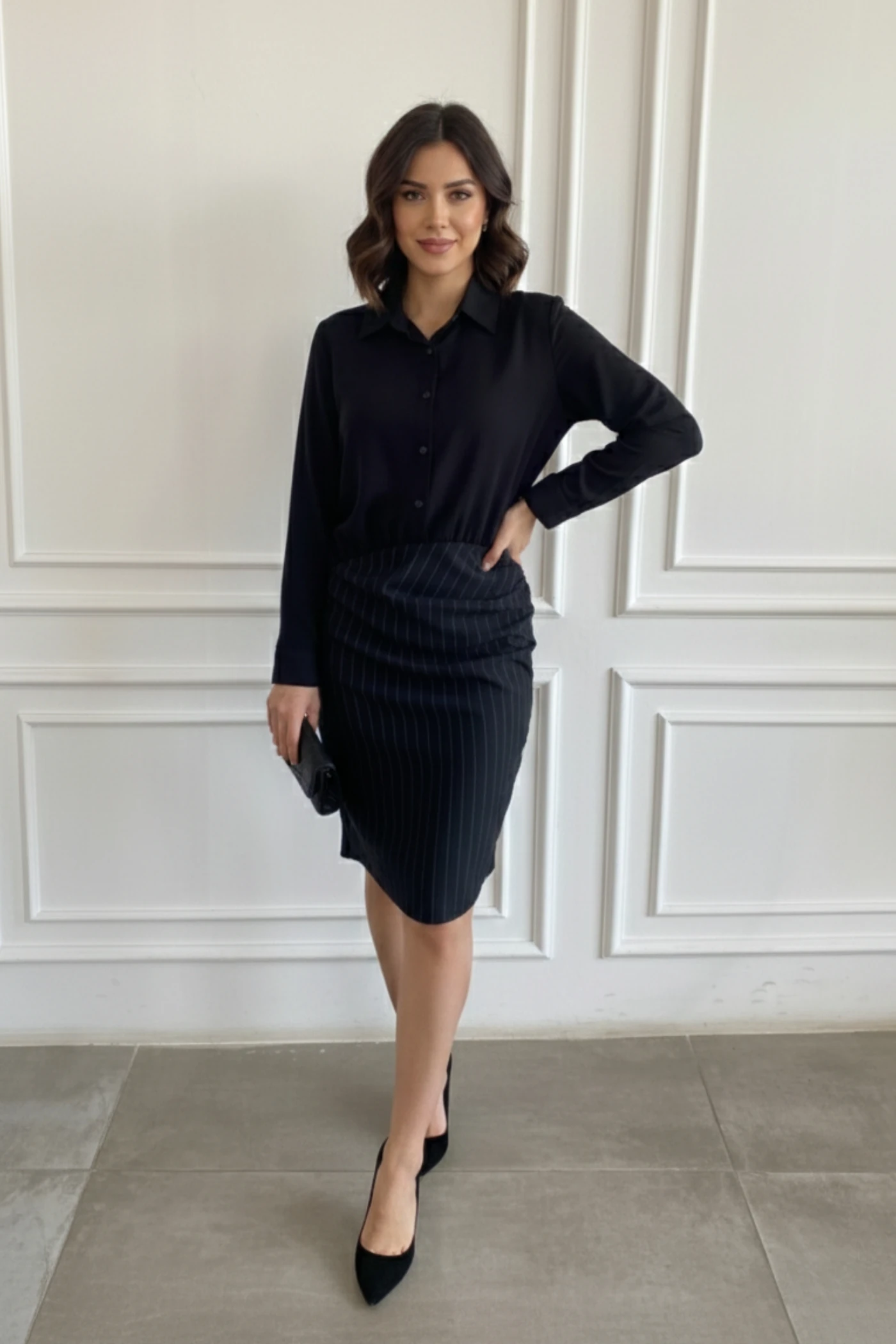 Gömlek Detaylı Scuba Elbise