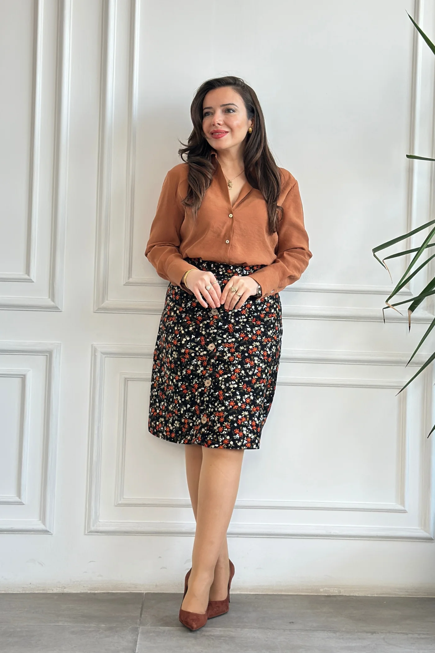 Kolları Çift Düğme Detaylı Modal Düz Gömlek