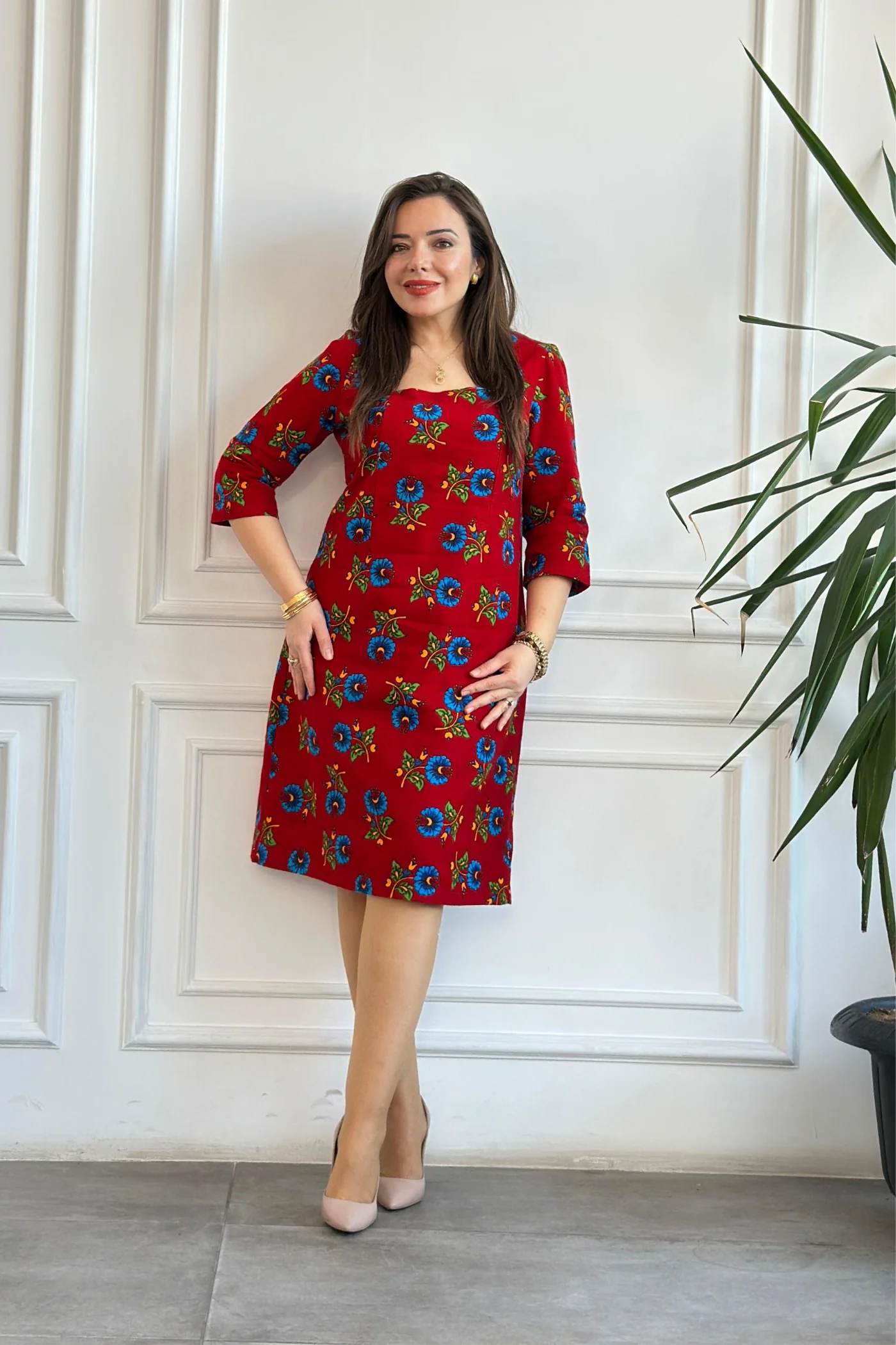 Kare Yaka Pazen Elbise