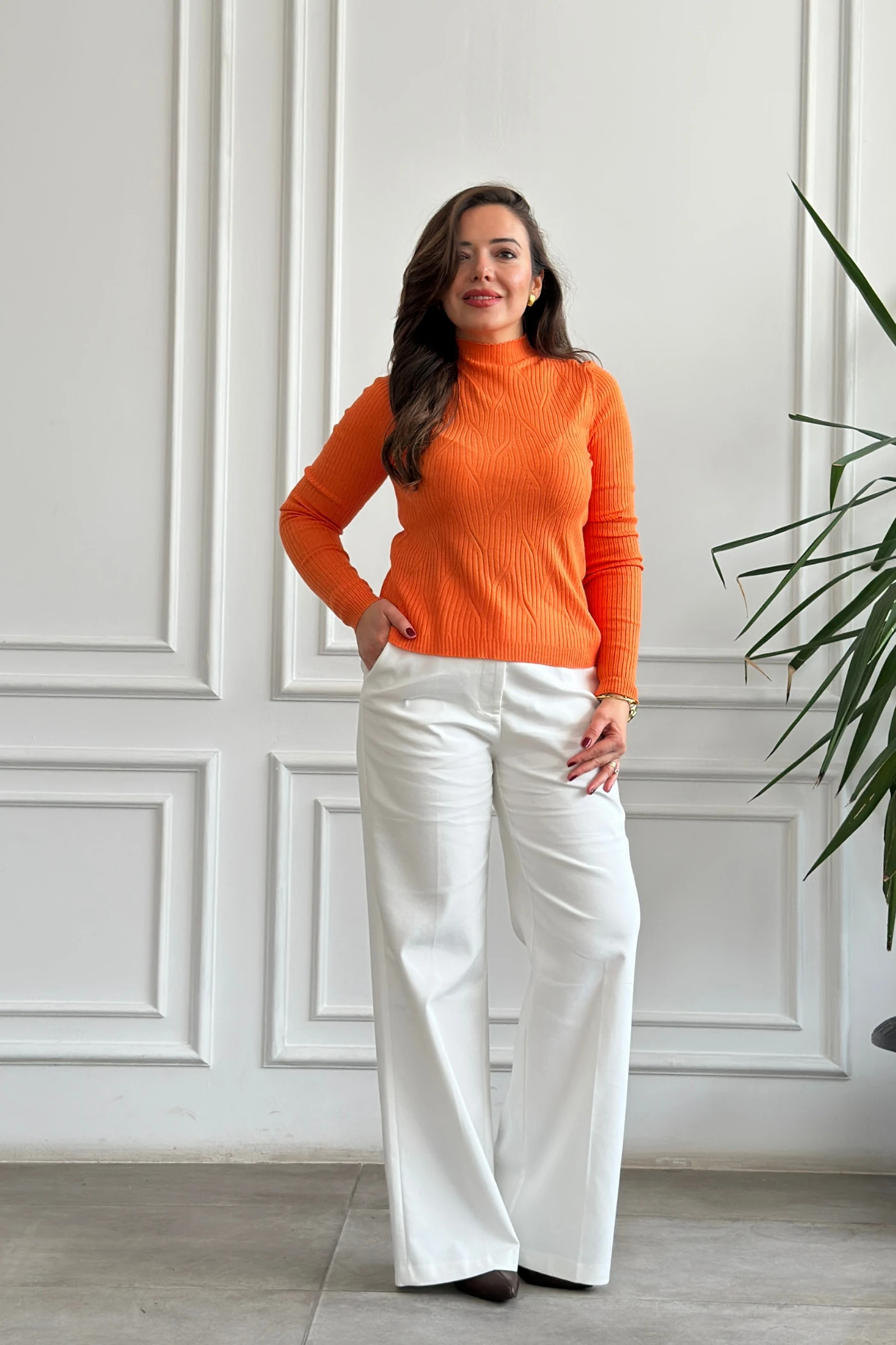 Yarım Balıkçı Fitilli Triko - TURUNCU