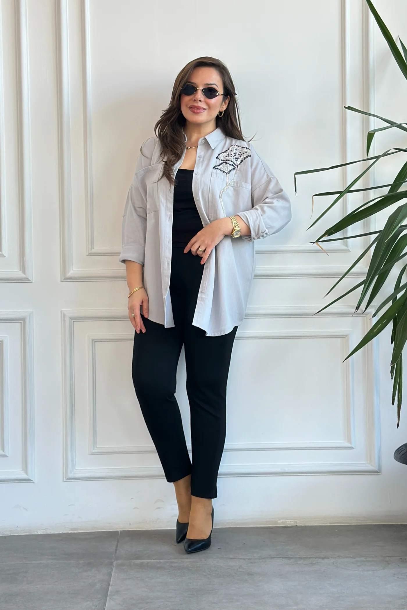 Boru Paça Yandan Cepli Çelik Örme Tayt Pantolon - SIYAH