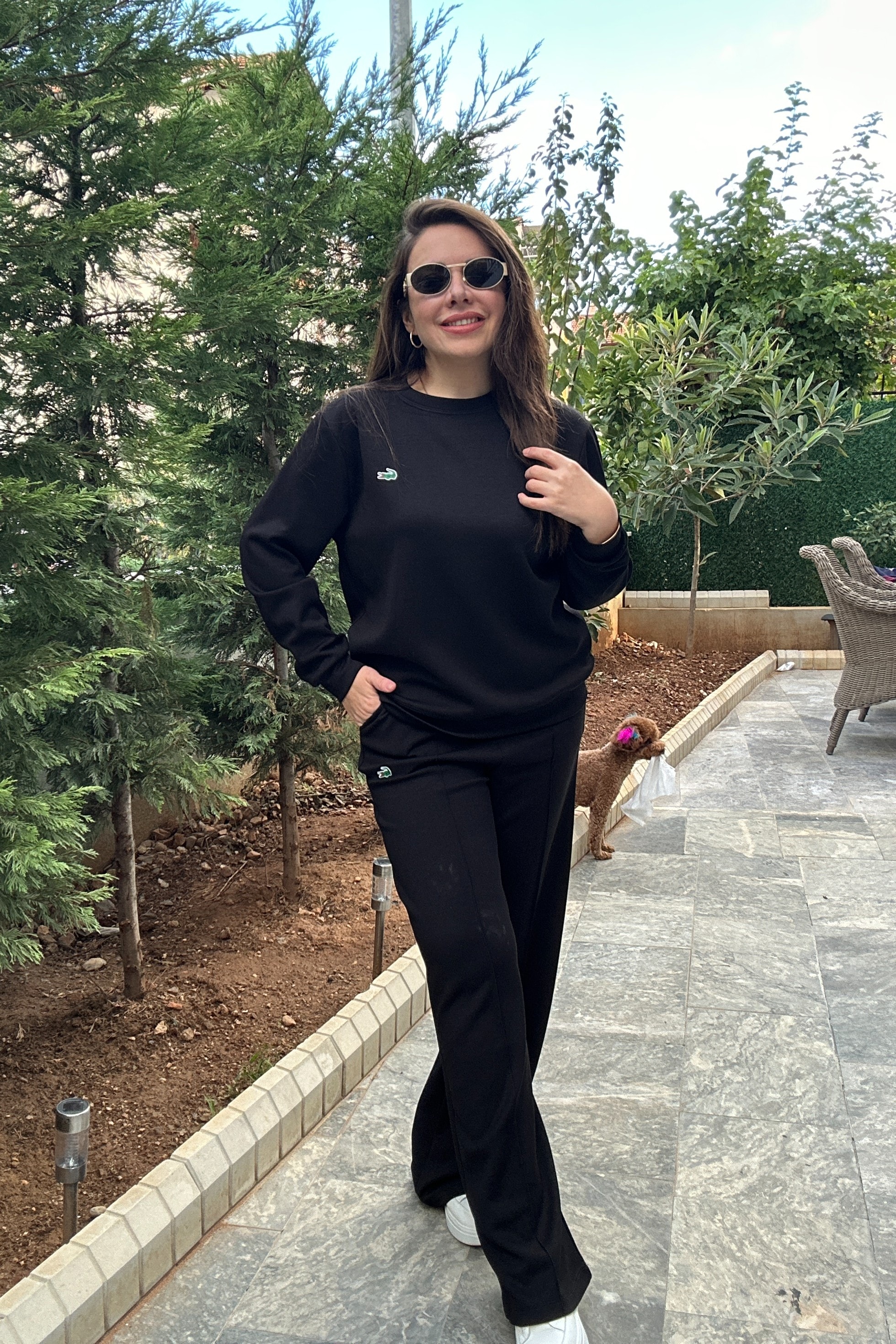 Pantolonu Nervür Dikişli Düz Takım - SIYAH