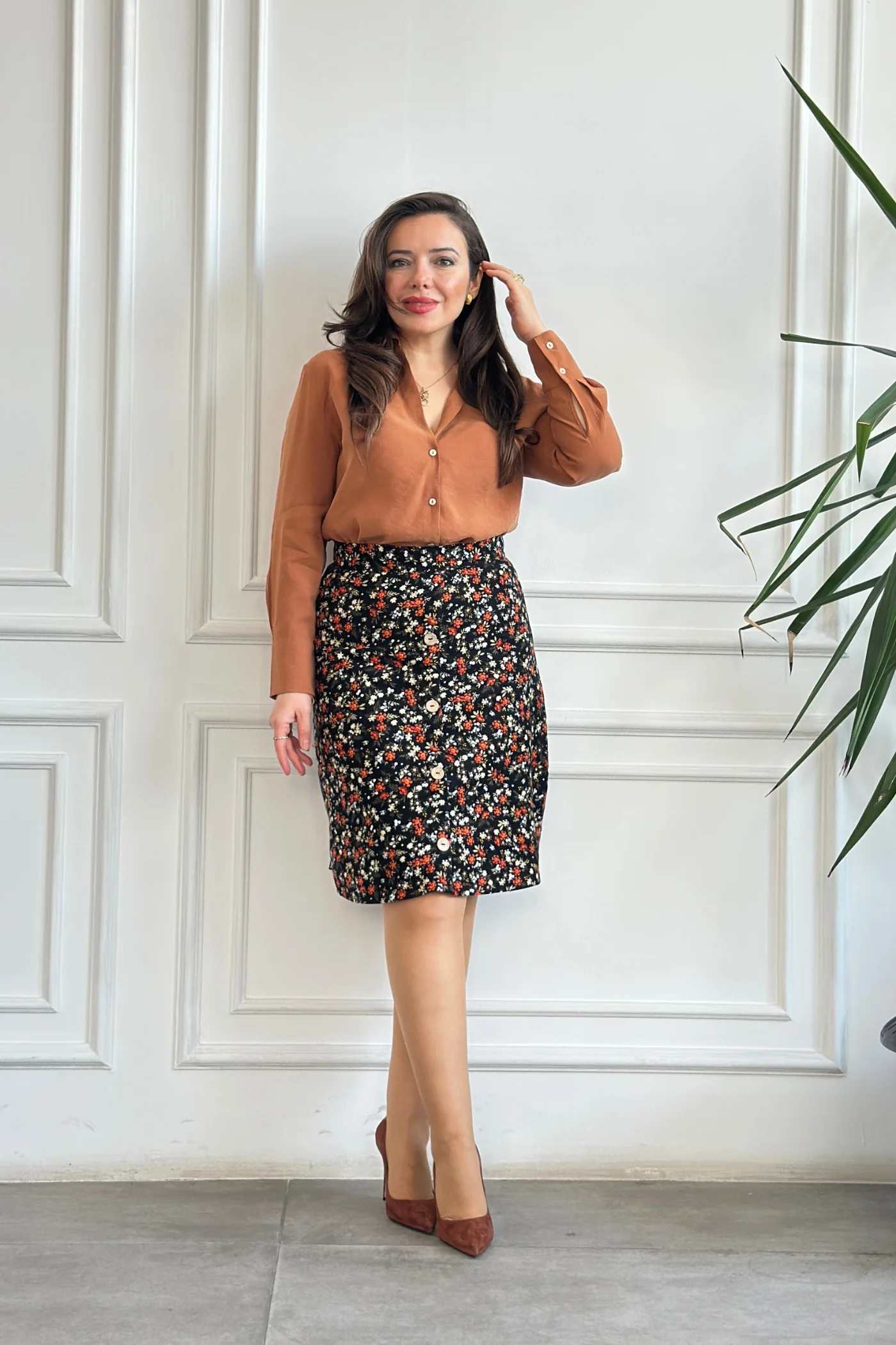 Kolları Çift Düğme Detaylı Modal Düz Gömlek