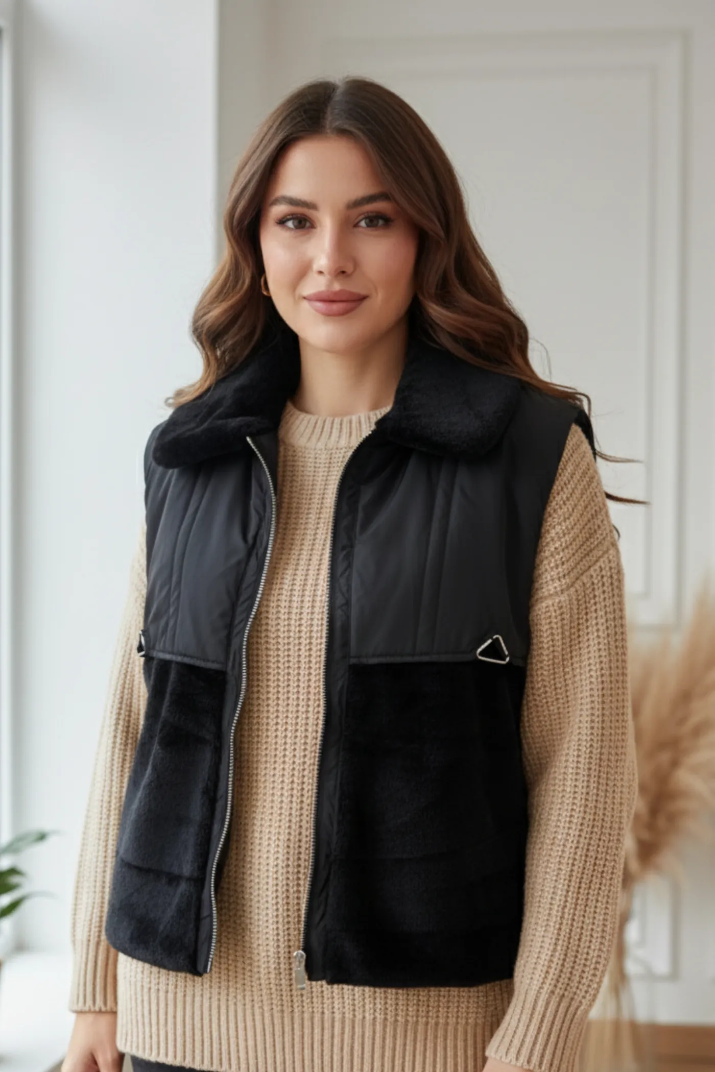 Kürk Parçalı Spor Yelek - SIYAH