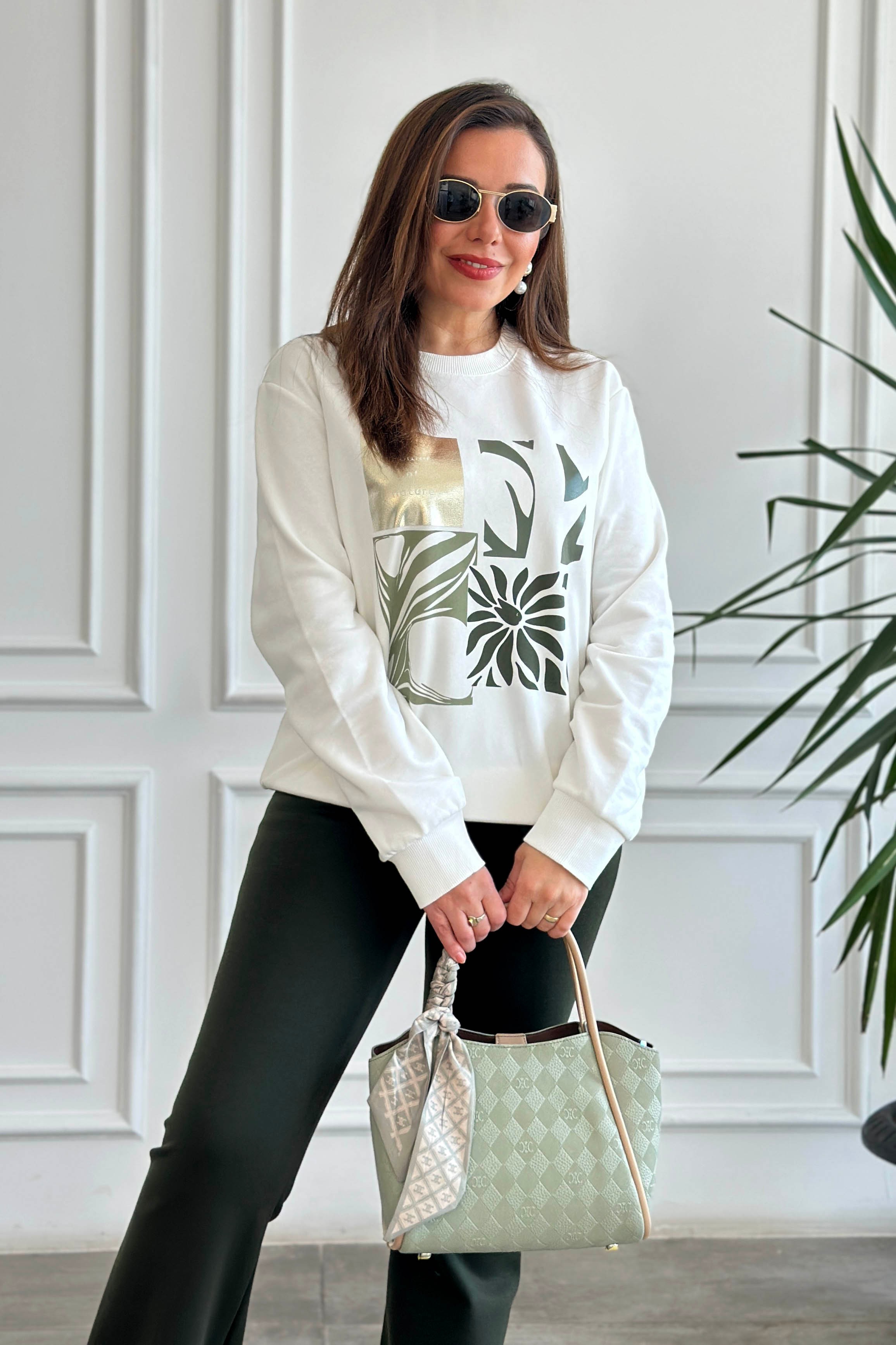Bisiklet Yaka Önü Baskılı Sweat