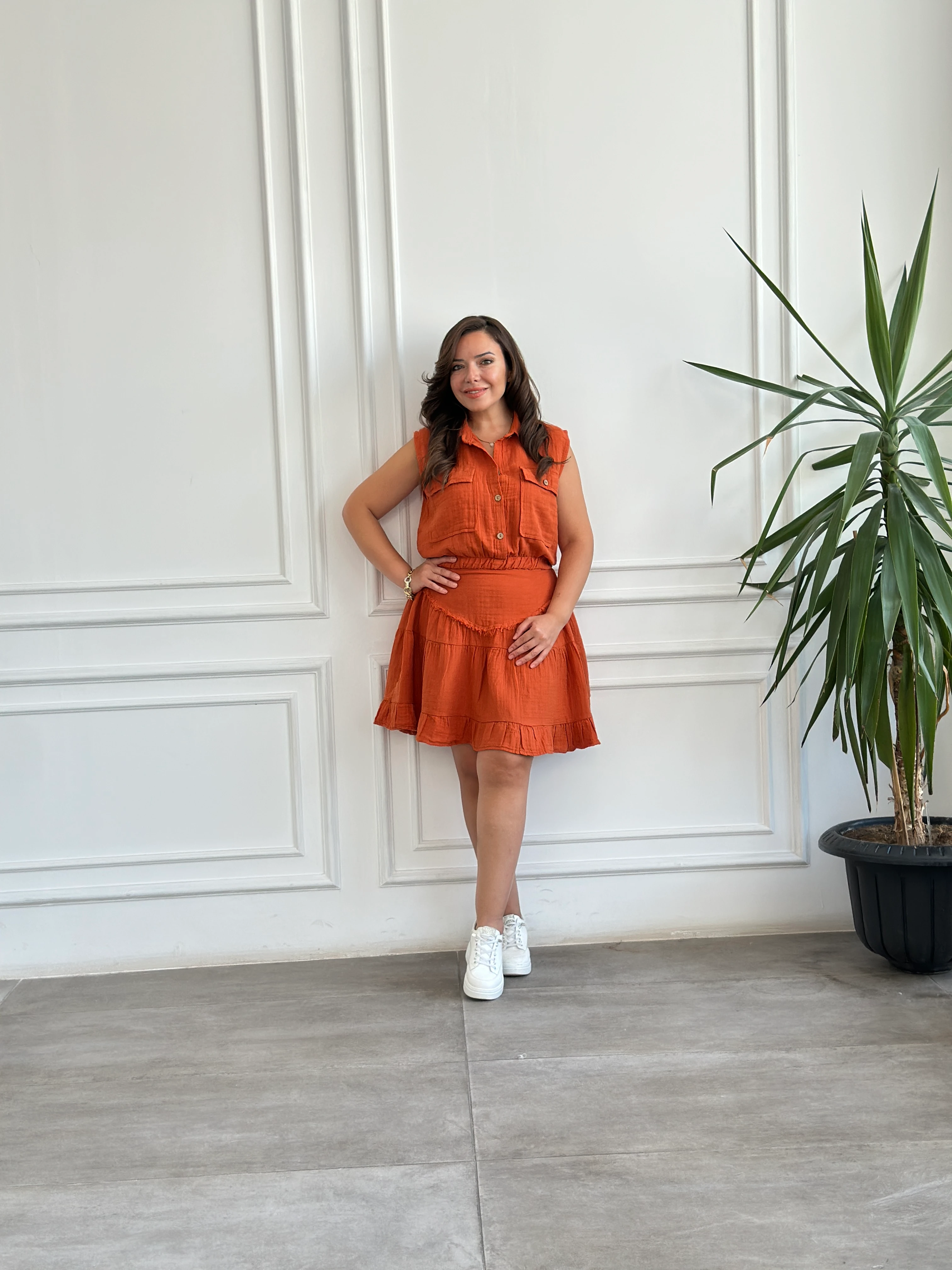 Pis Dikiş Müslin Etek - KIREMIT