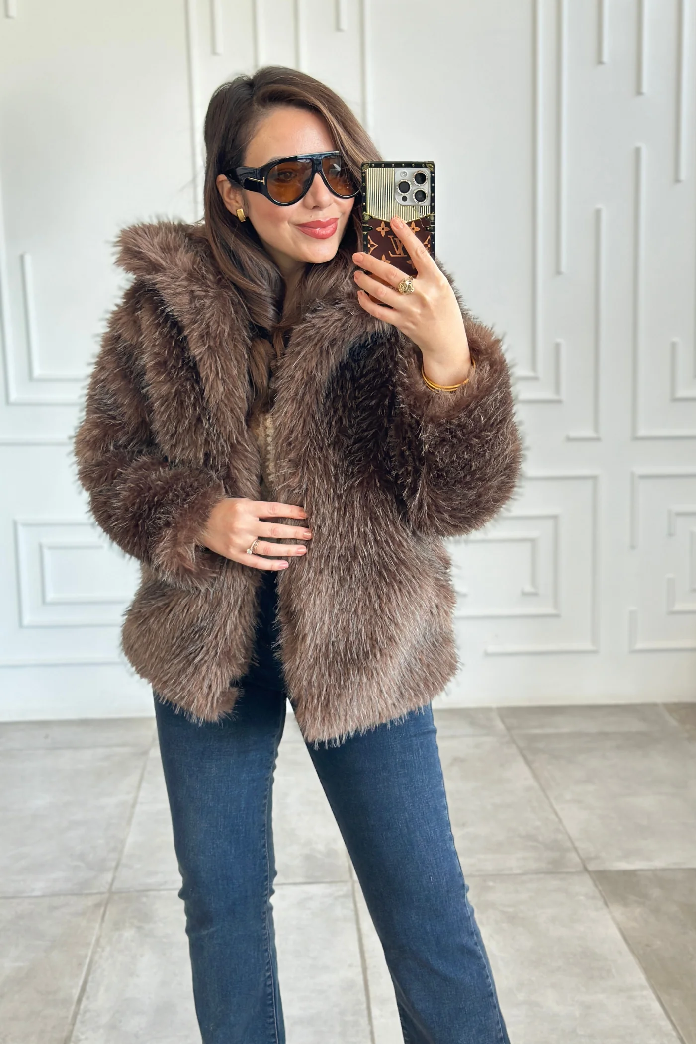 Kürklü Mont - KAHVERENGI