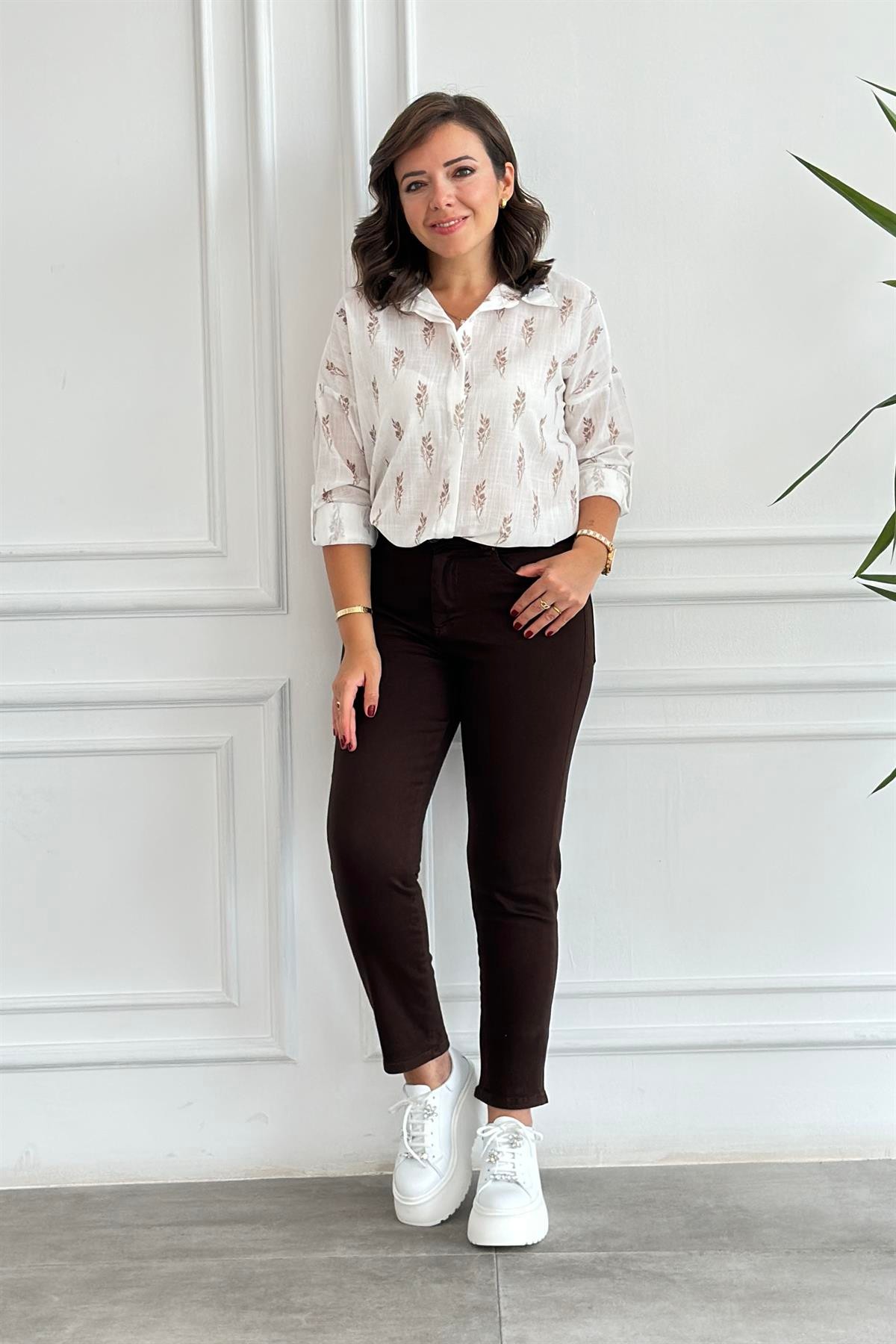 Yüksel Bel Likralı Mom Jean