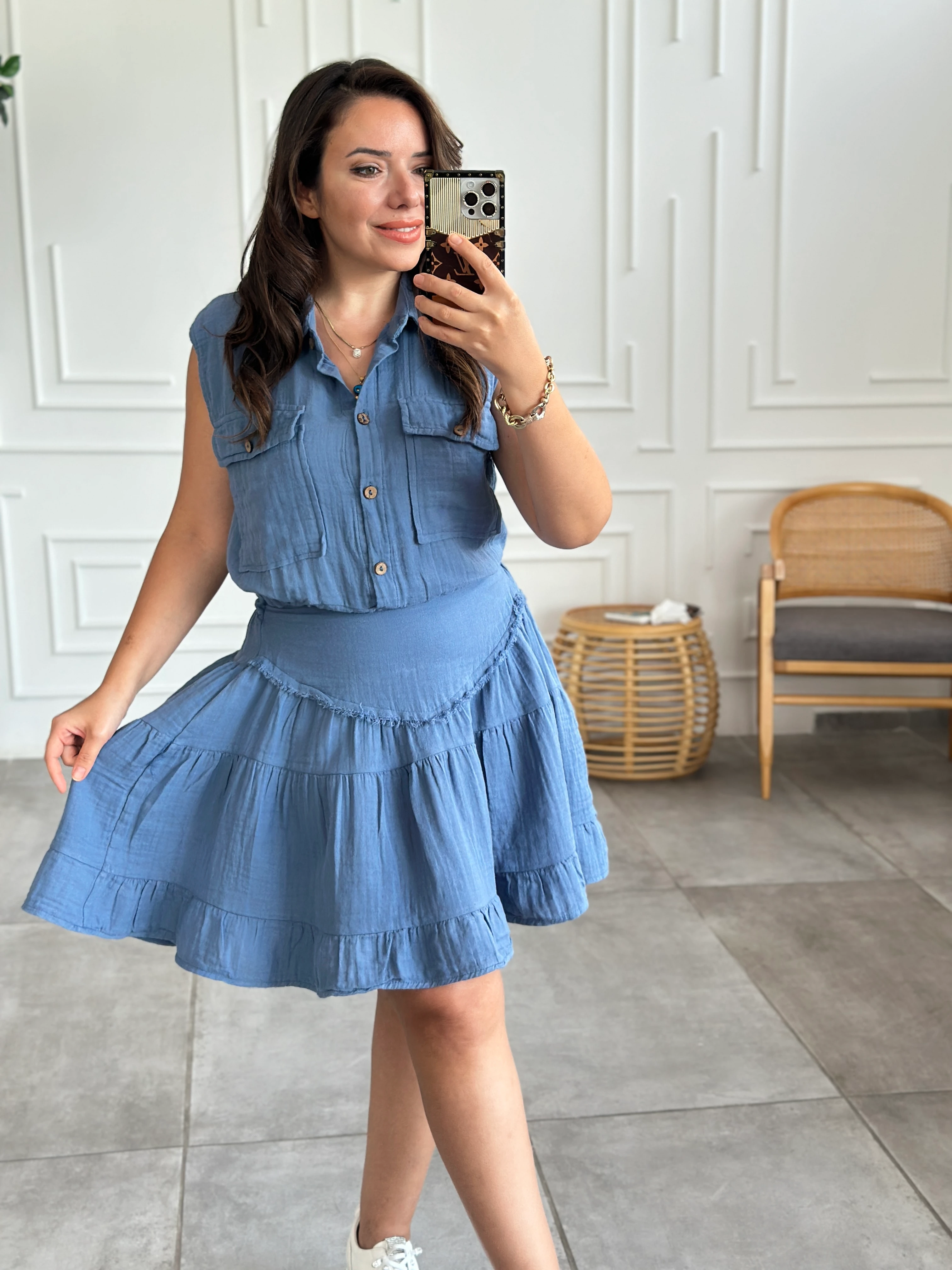 Pis Dikiş Müslin Etek - INDIGO