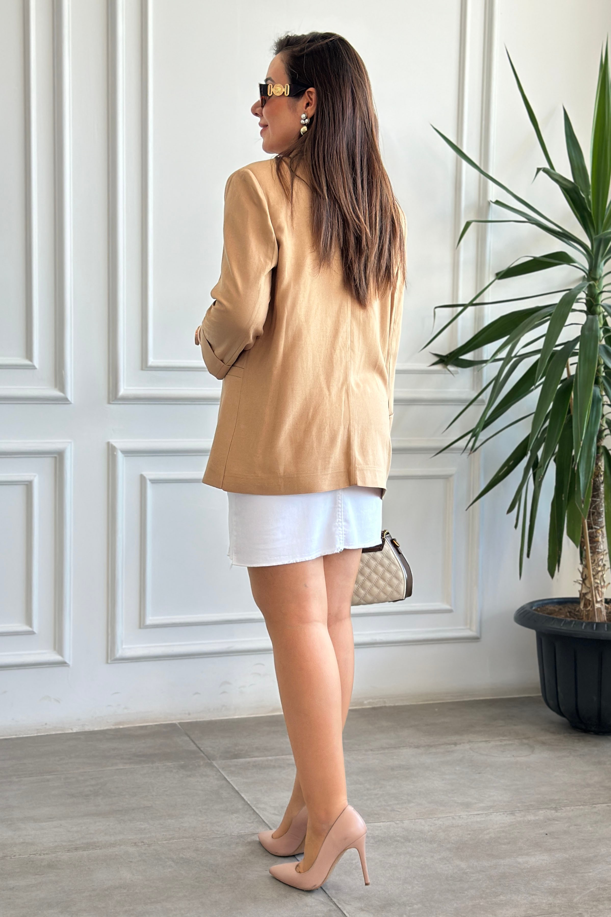 Tek Düğme Detaylı Blazer Ceket - CAMEL