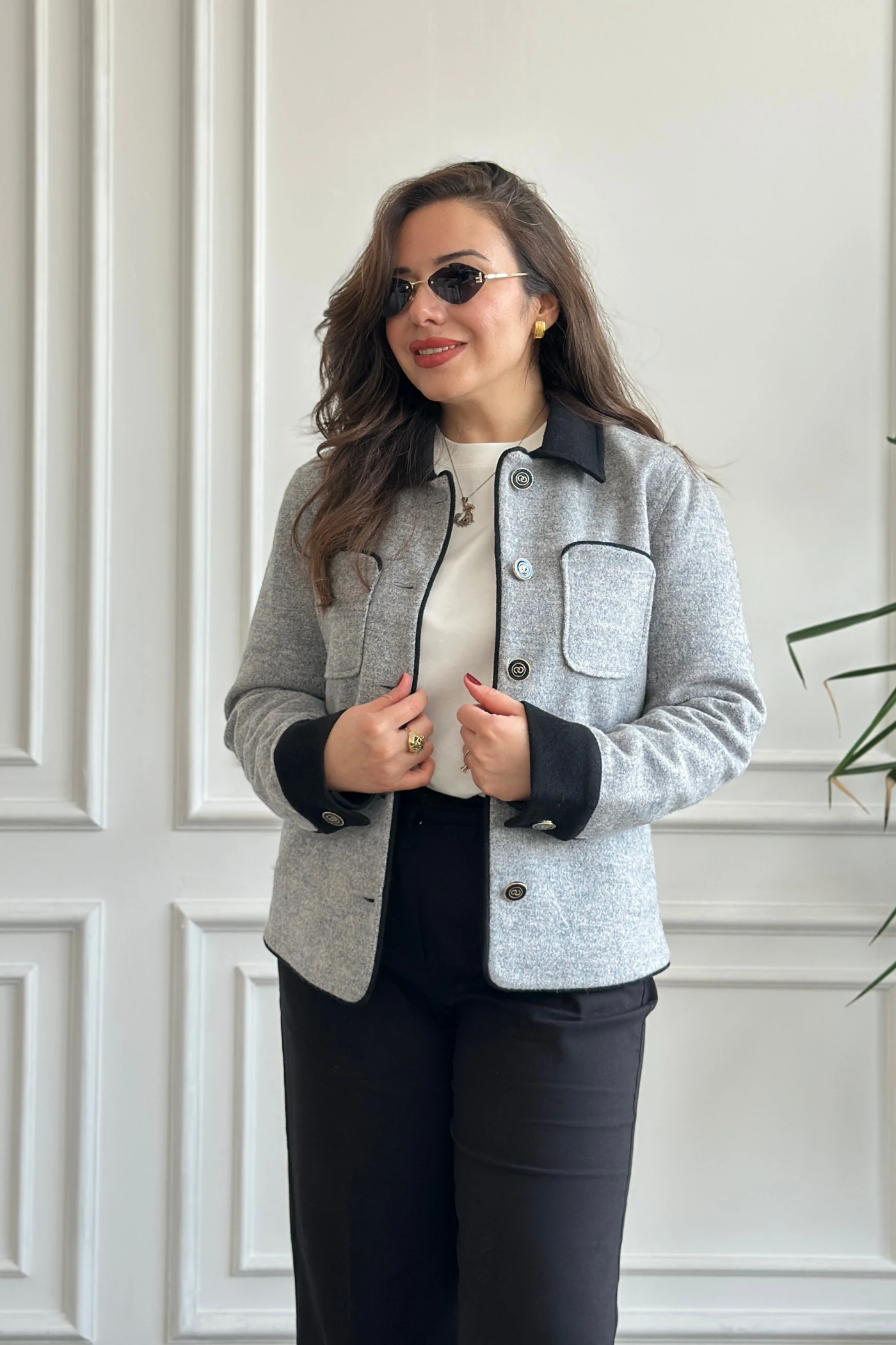 Dört Cepli Düğmeli Kaşe Ceket