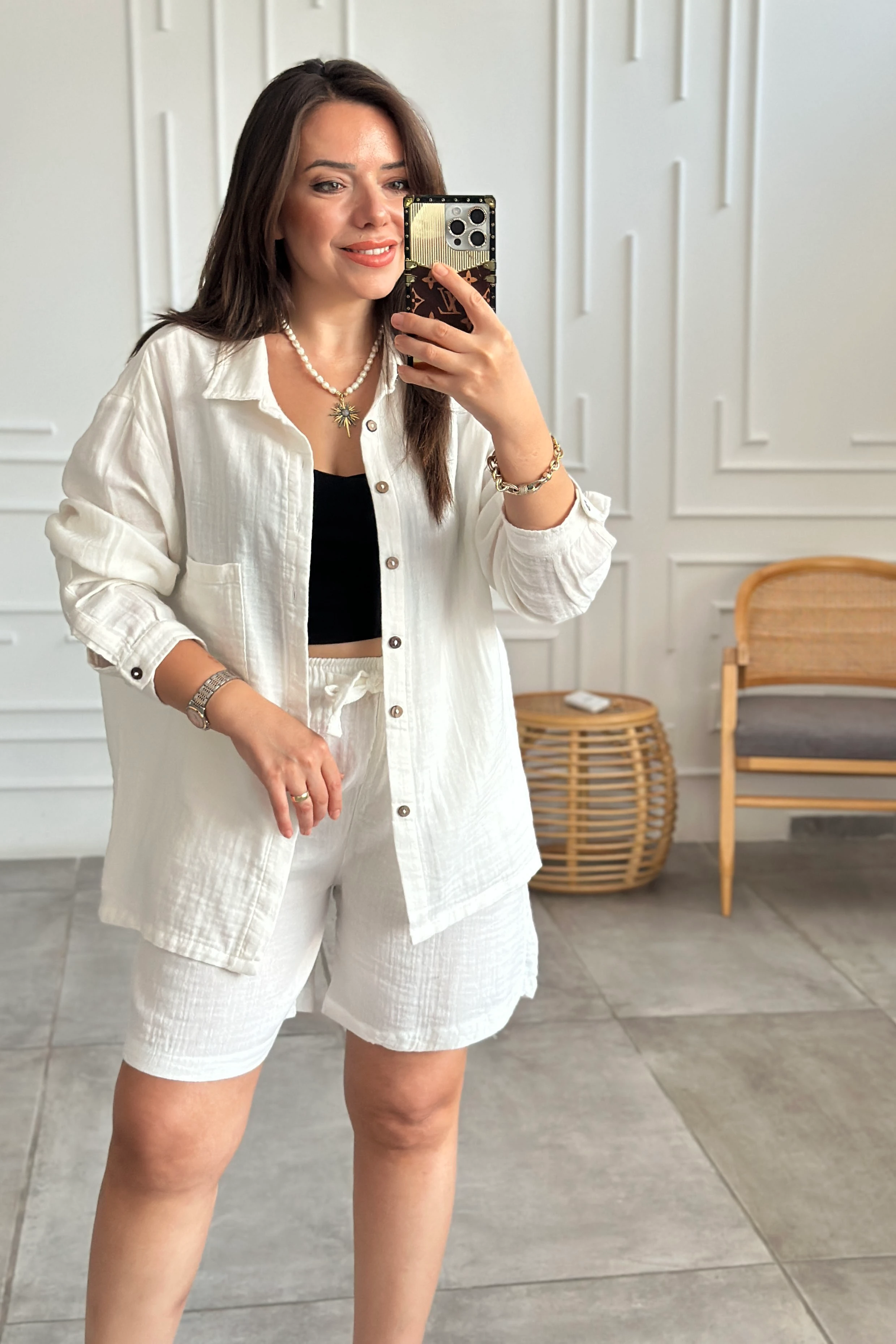 Müslin Polo Yaka Gömlek - EKRU