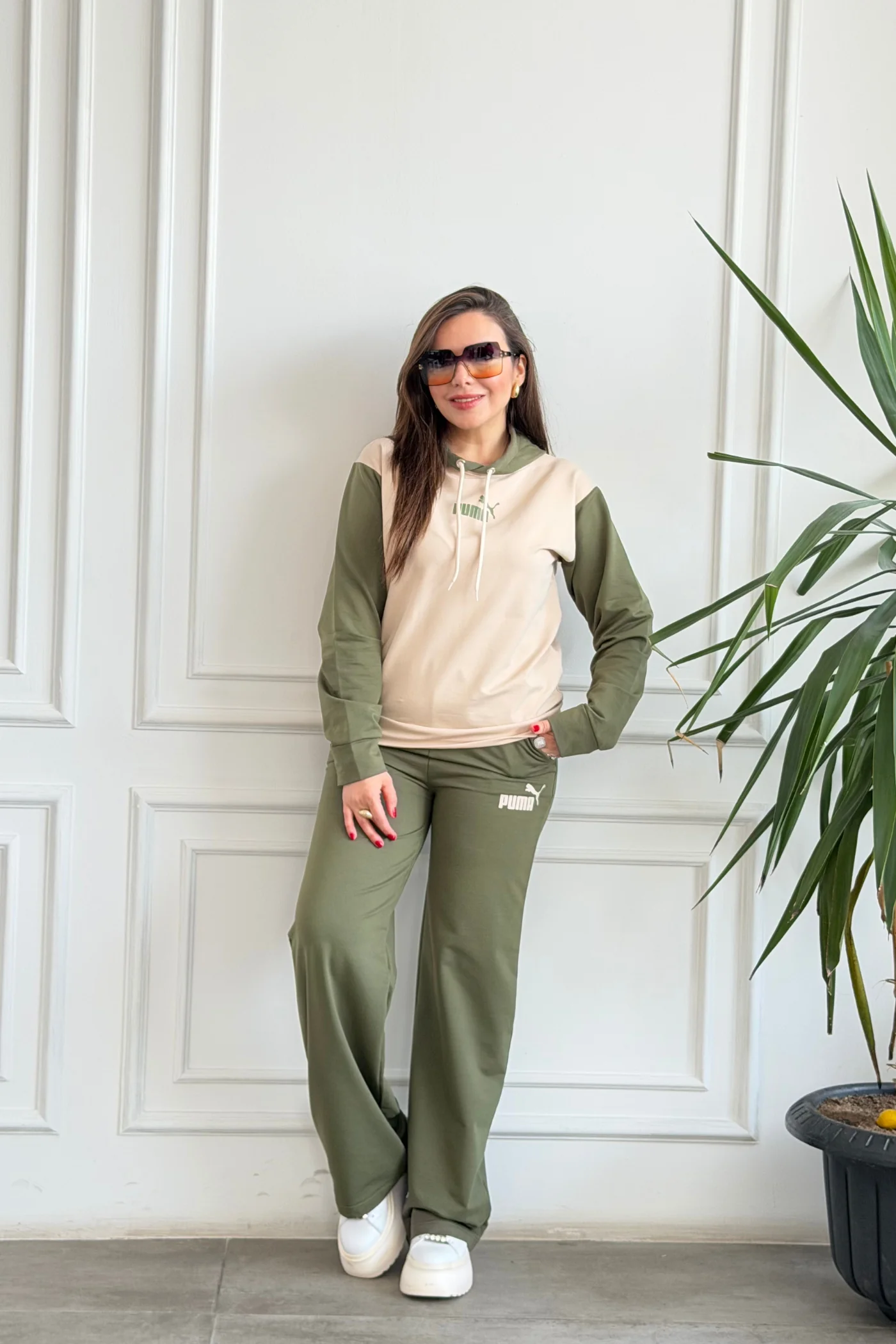 Önü Yazı Baskılı Kapşonlu Eşofman Takımı - HAKI