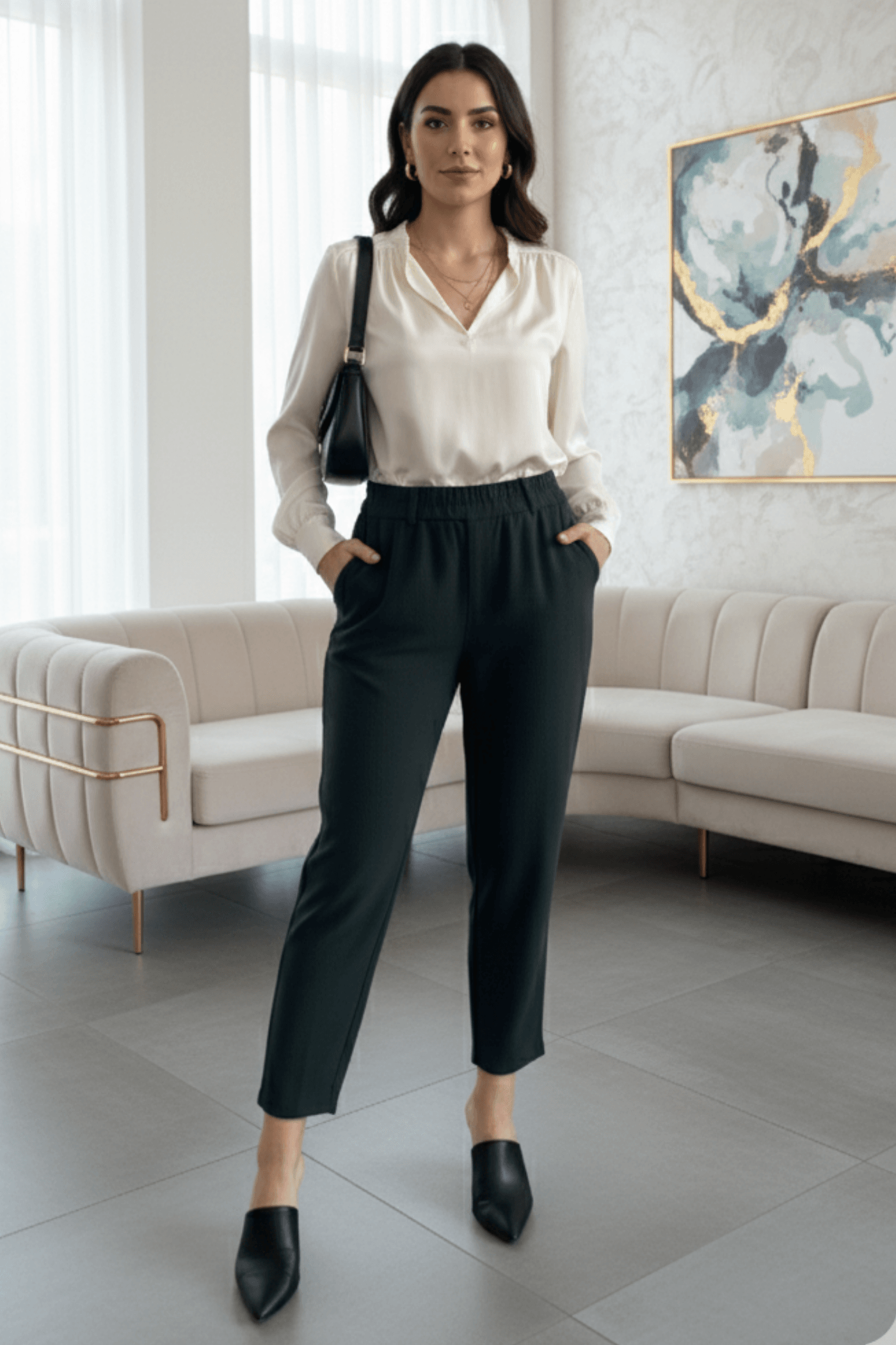 Beli Lastikli Çizgili Havuç Paça Pantolon