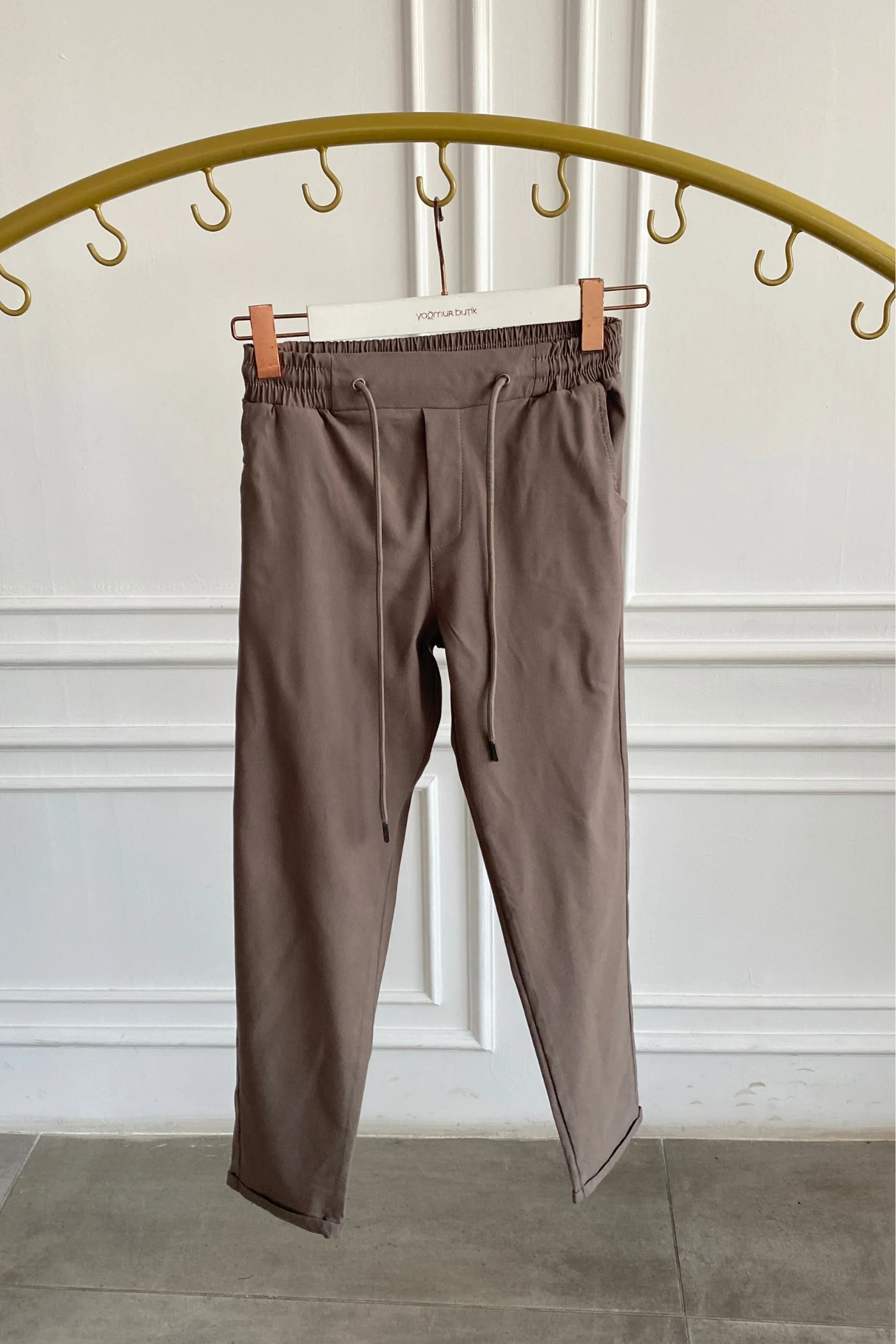 Beli Lastikli Duble Paça Pantolon - ACIK KAHVE