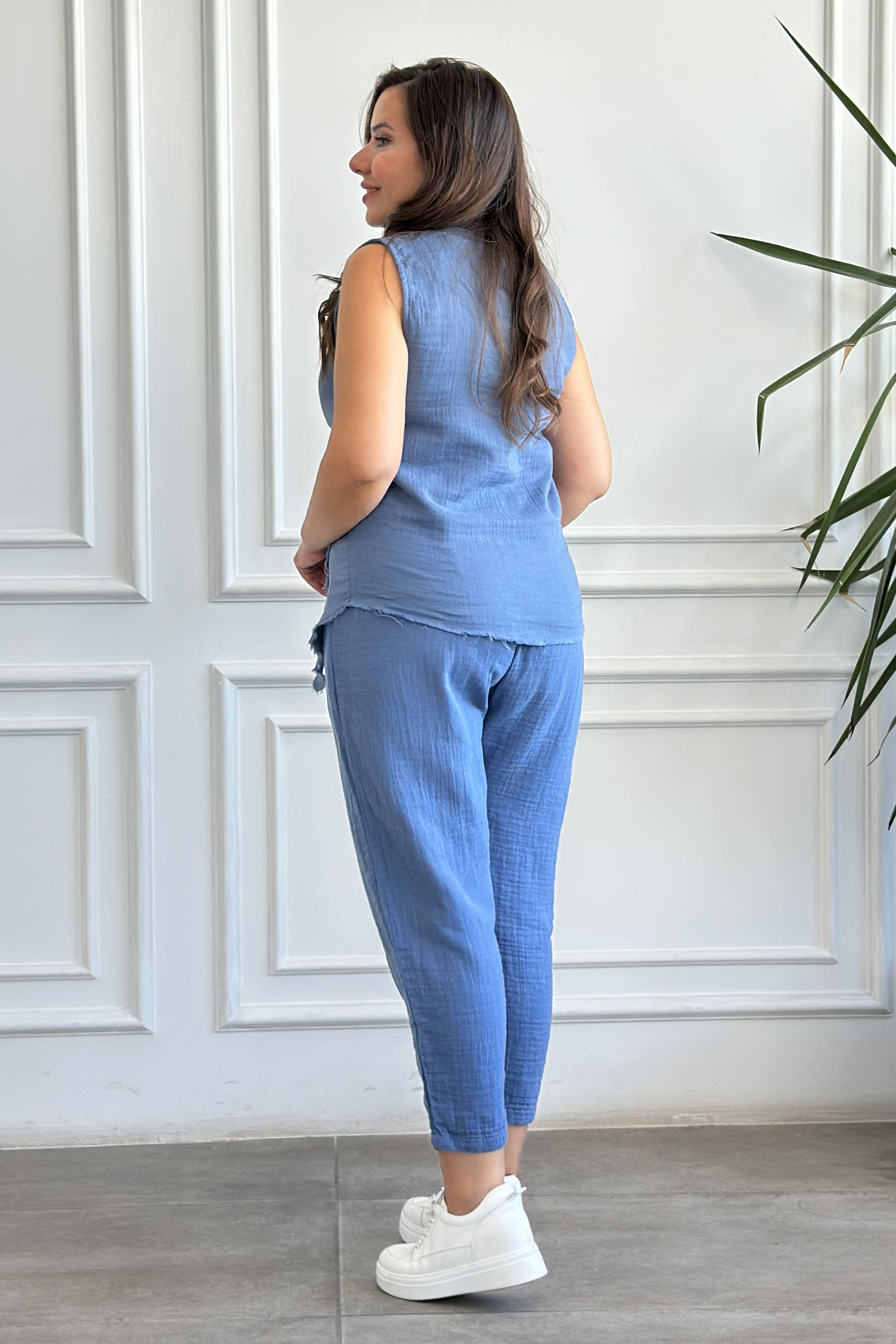 Havuç Paça Müslin Pantolon - INDIGO