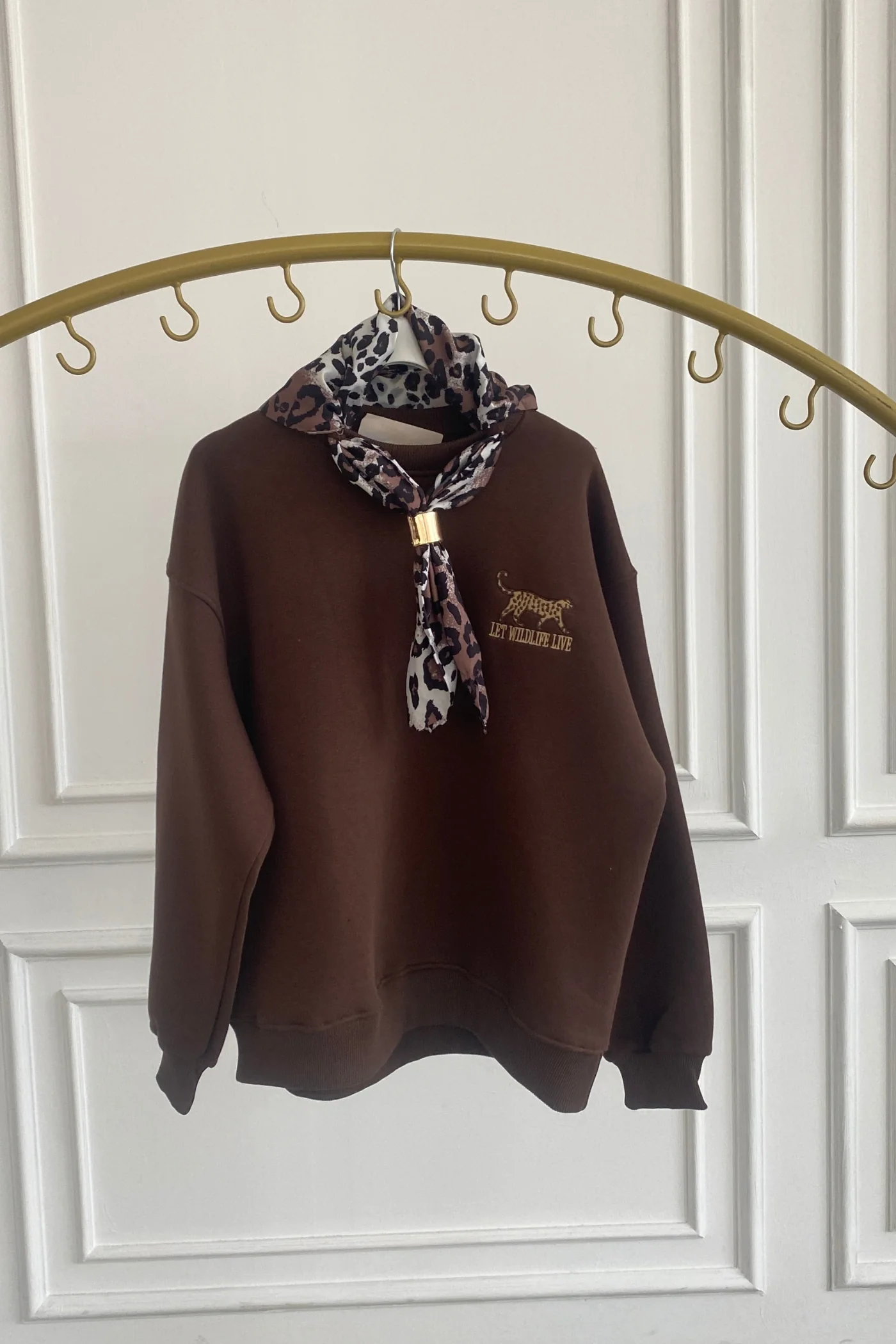 Leopar Nakış İşlemeli Yakası Fular Detaylı - KAHVERENGI