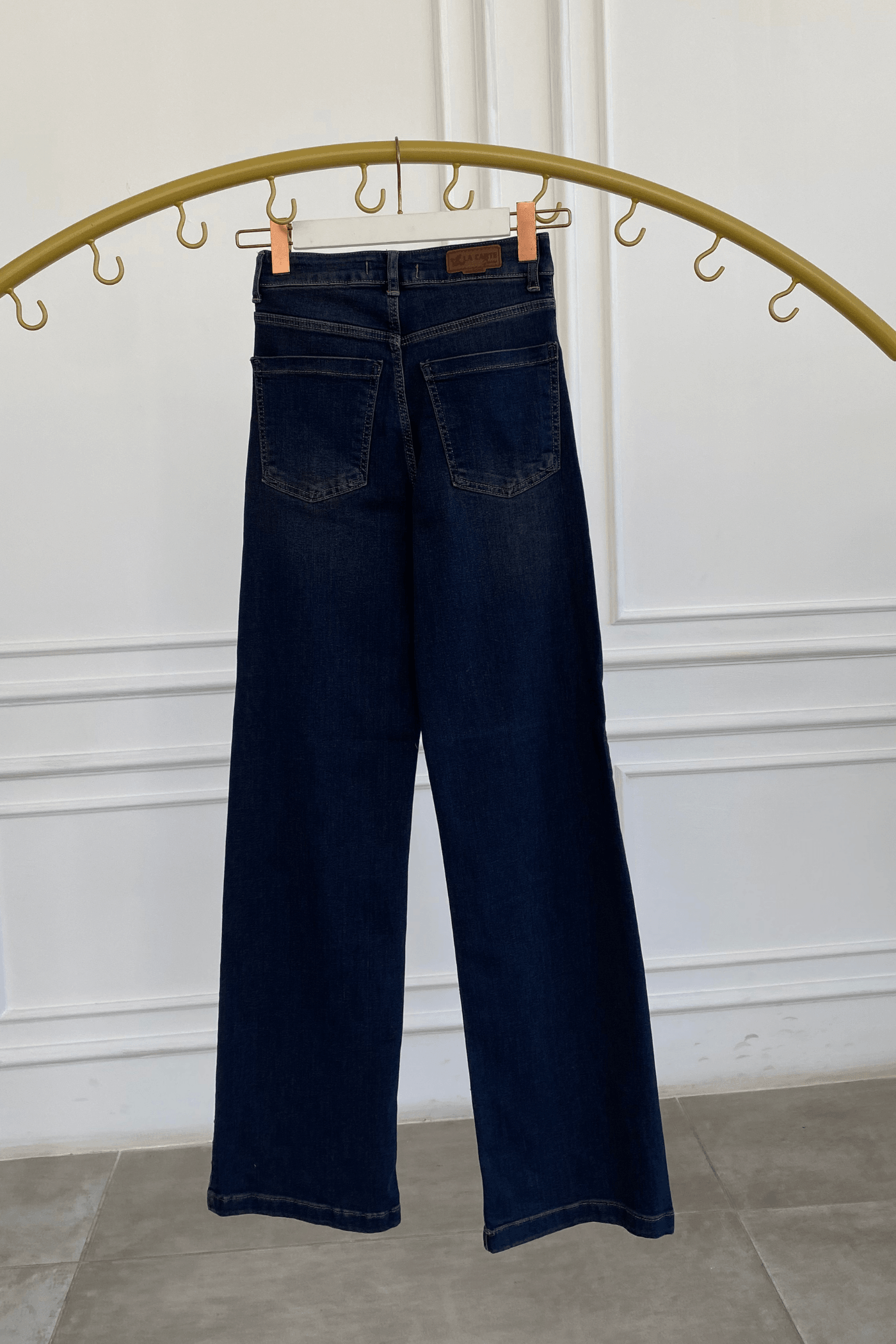 Cep Ve Yanları Drop Taş Detaylı Palazzo Kot Pantolon