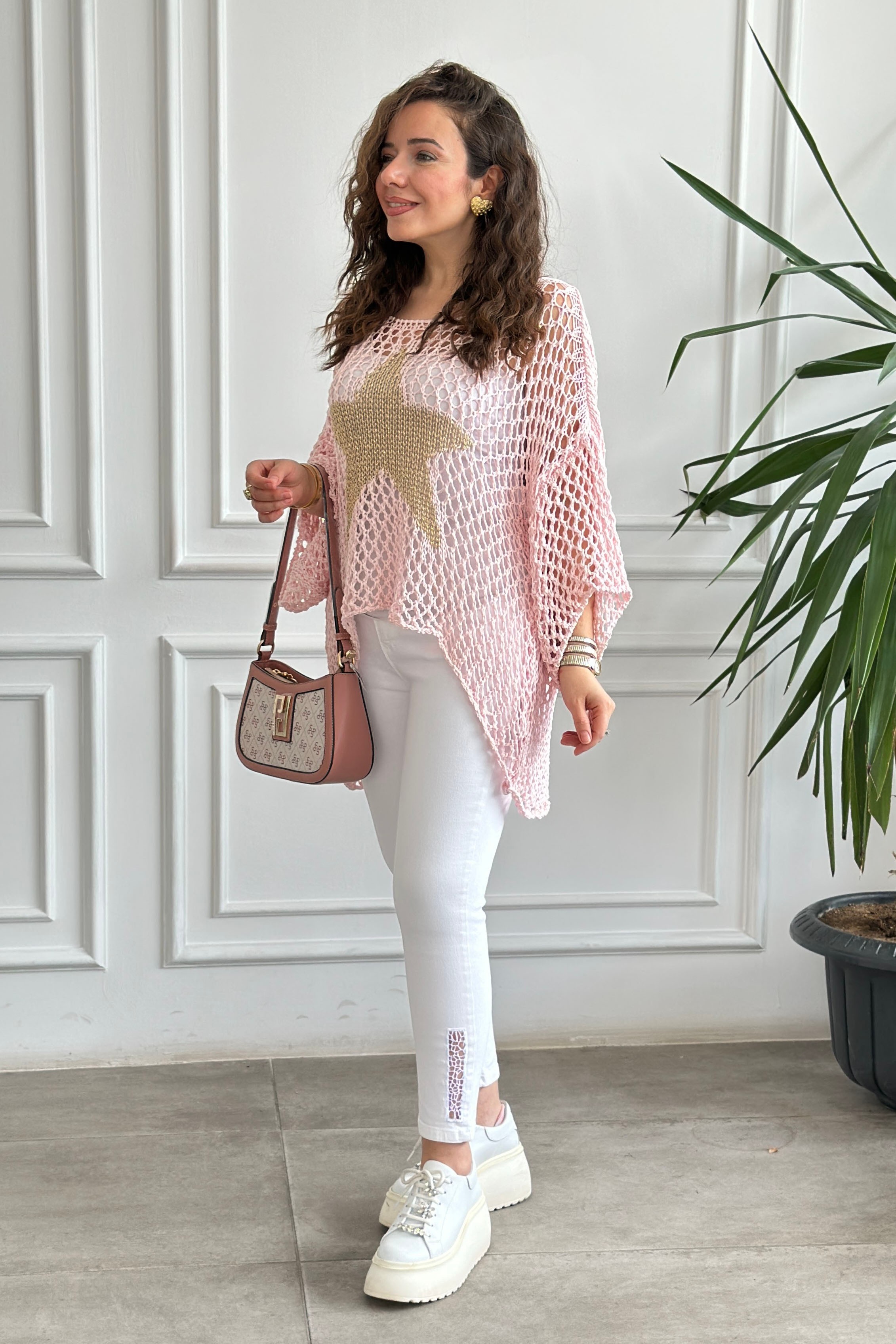 Yıldız Desen Merserize Triko - PEMBE