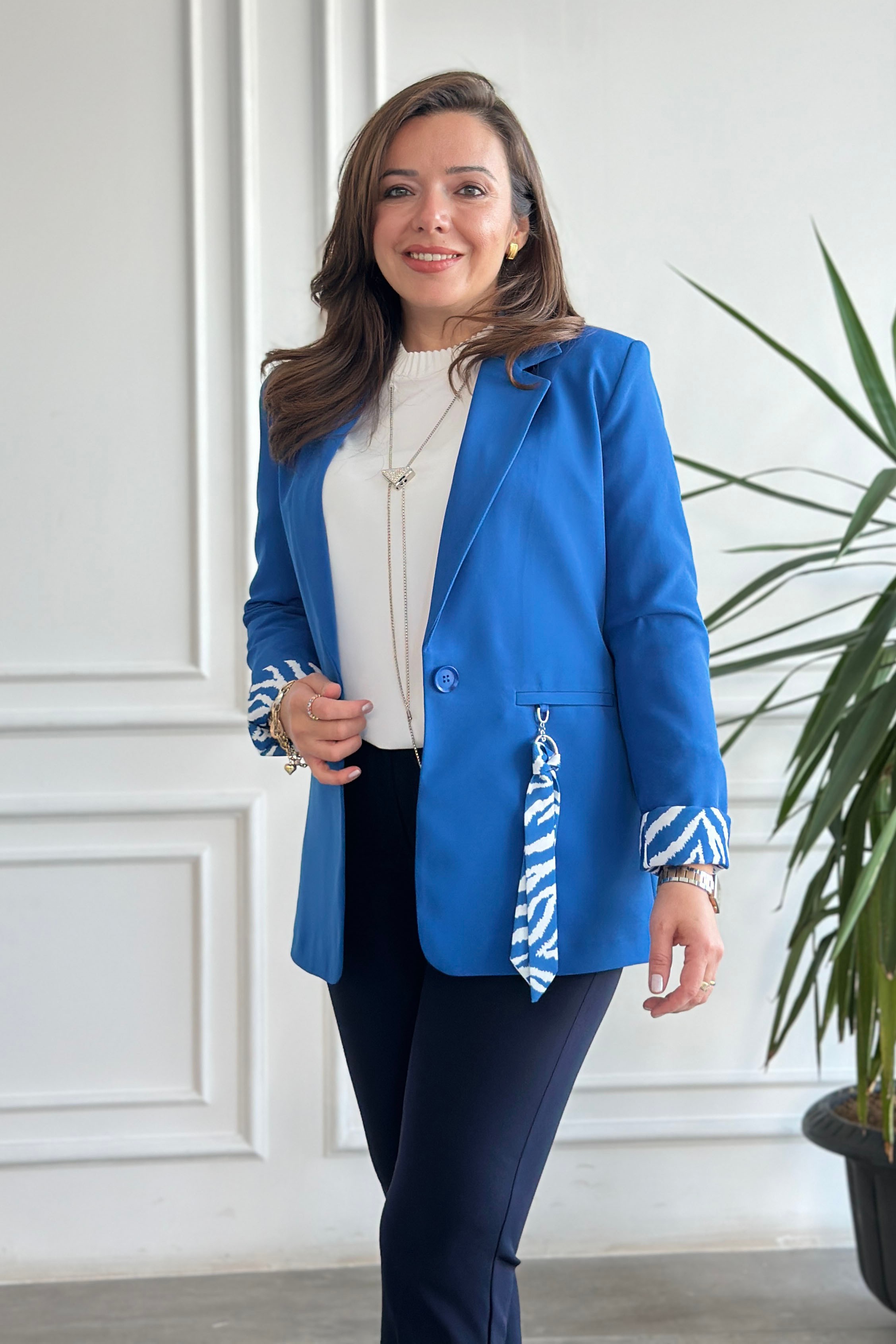 Cebi Fularlı Blazer Ceket