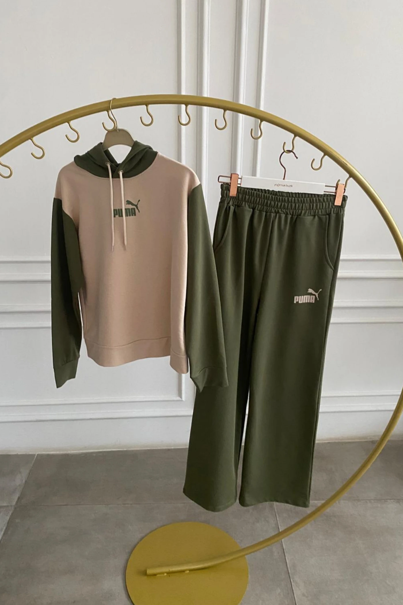 Önü Yazı Baskılı Kapşonlu Eşofman Takımı - HAKI