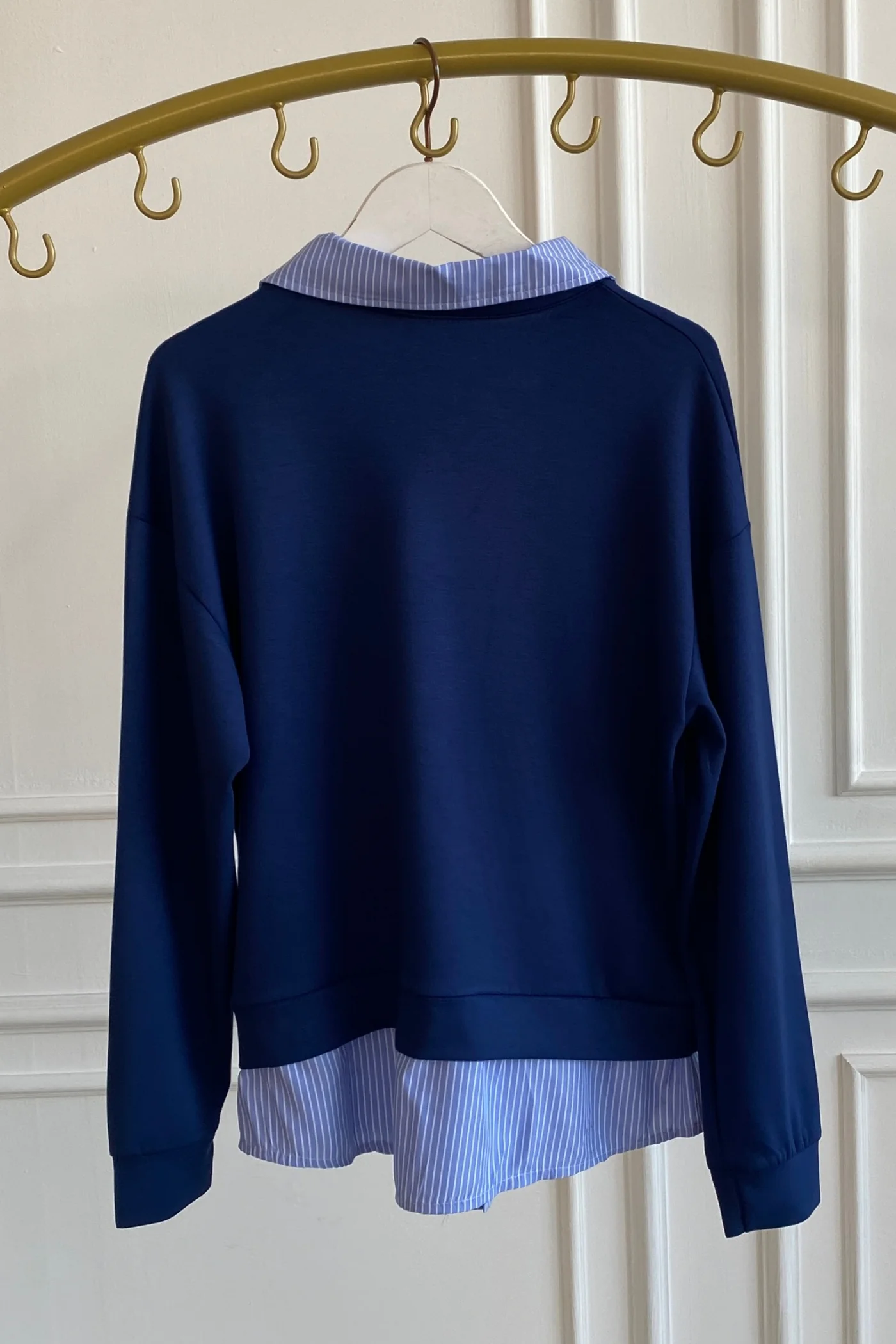 Kalp Nakışlı Polo Yaka Gömlek Detaylı Sweat - LACIVERT