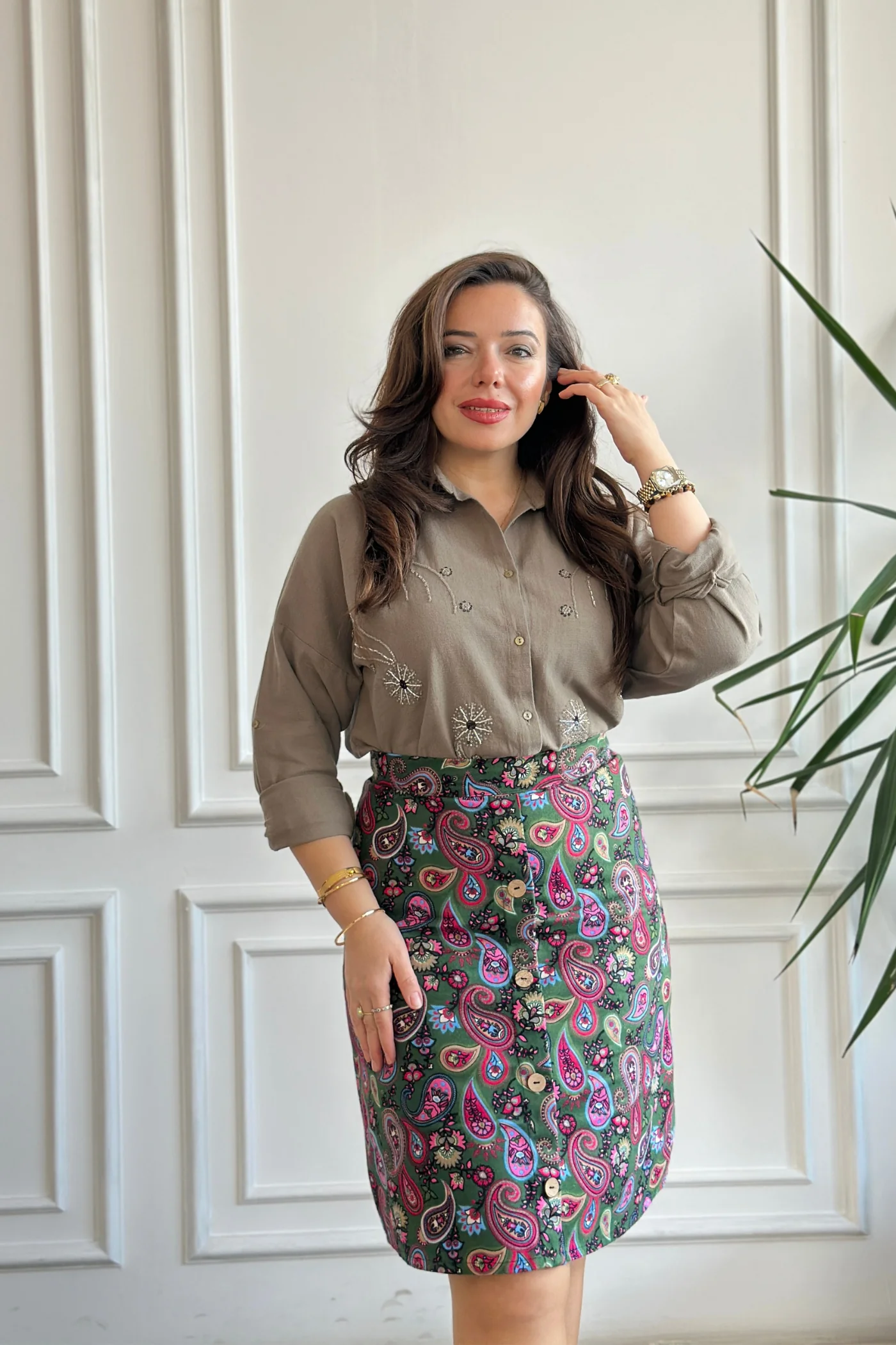 Önü Süs Düğme Detaylı Pazen Çan Etek