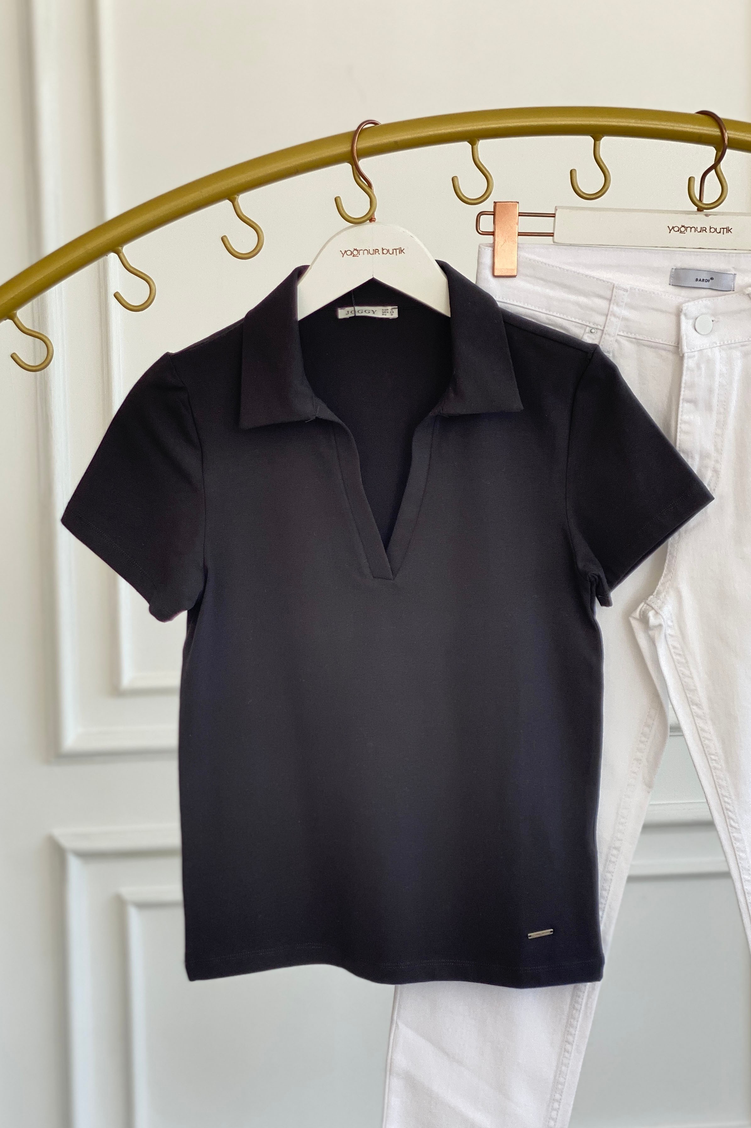 Polo Yaka Kısa Kollu T-Shirt - SIYAH